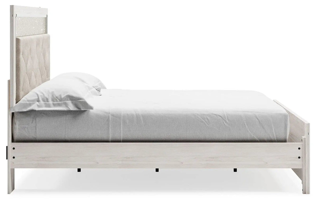 Altyra King Panel Bed With Upholstered Headboard | Panel Bed | Engineered Wood & Polyester | White