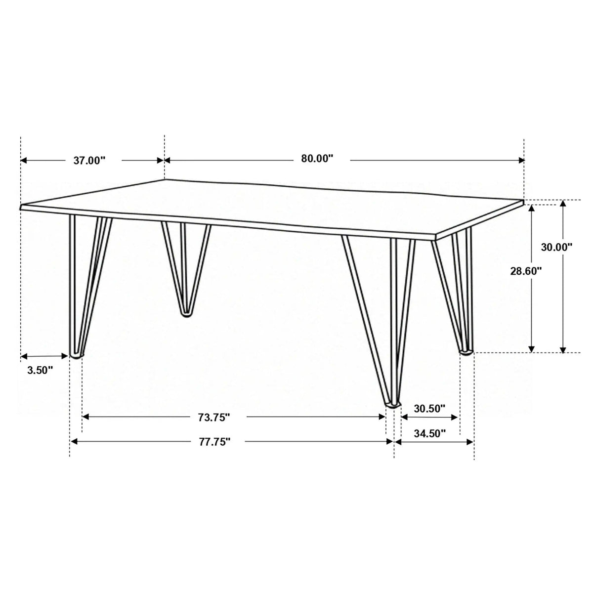 Neve 80-inch Live Edge Dining Table Grey Sheesham | 80 x 37 x 30 in | Metal & Wood | Dining Room