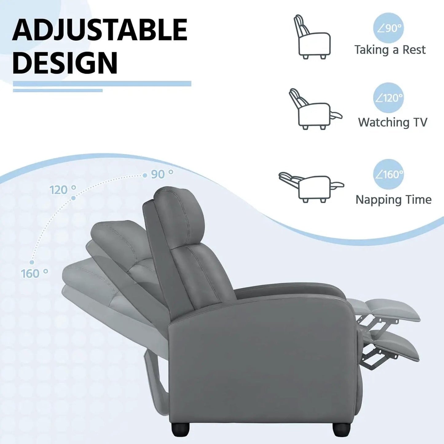 Gray PU Leather Recliner Chair With Lumbar Support from PriceLows™