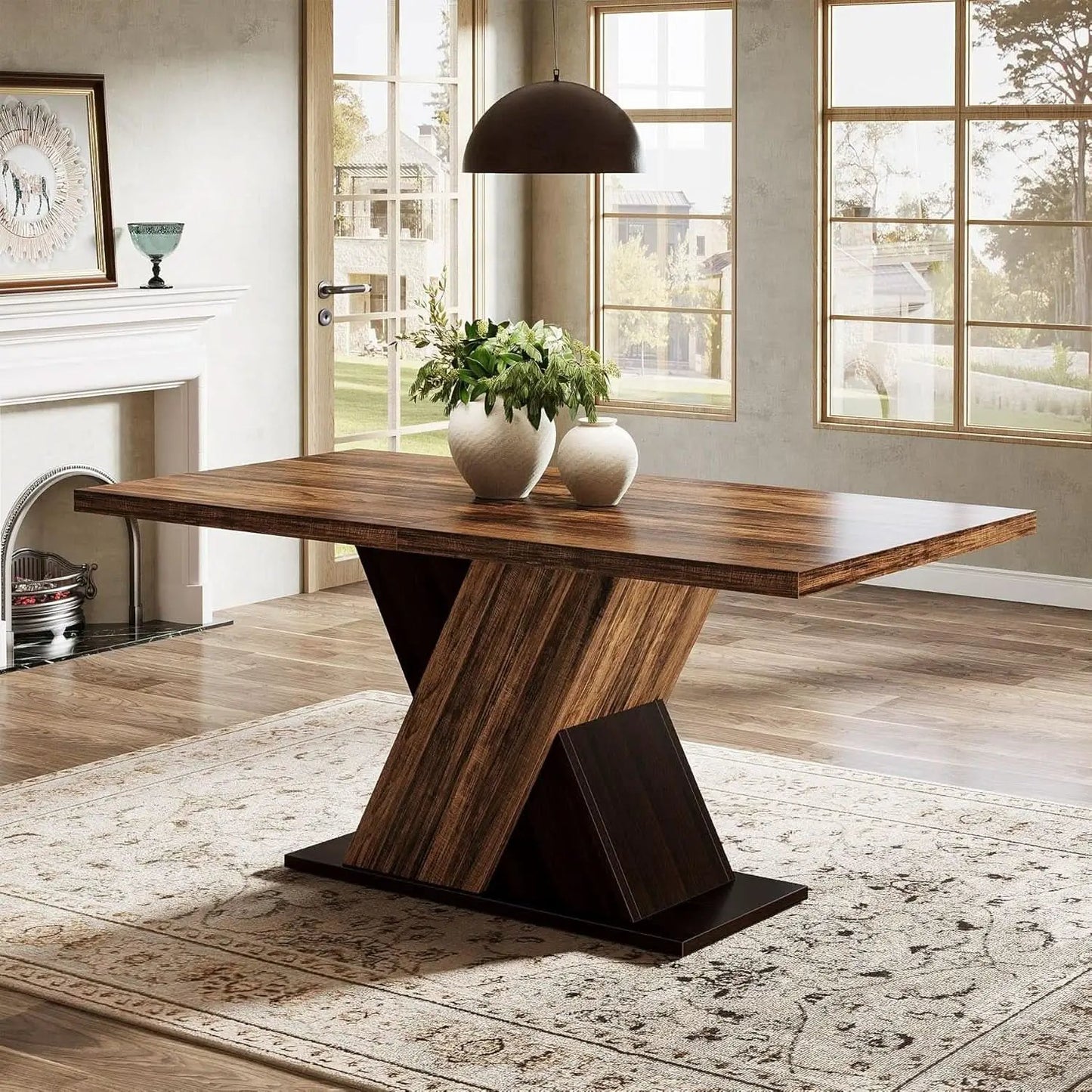 55 Inch Rustic Brown Farmhouse Dining Table For Four from PriceLows™