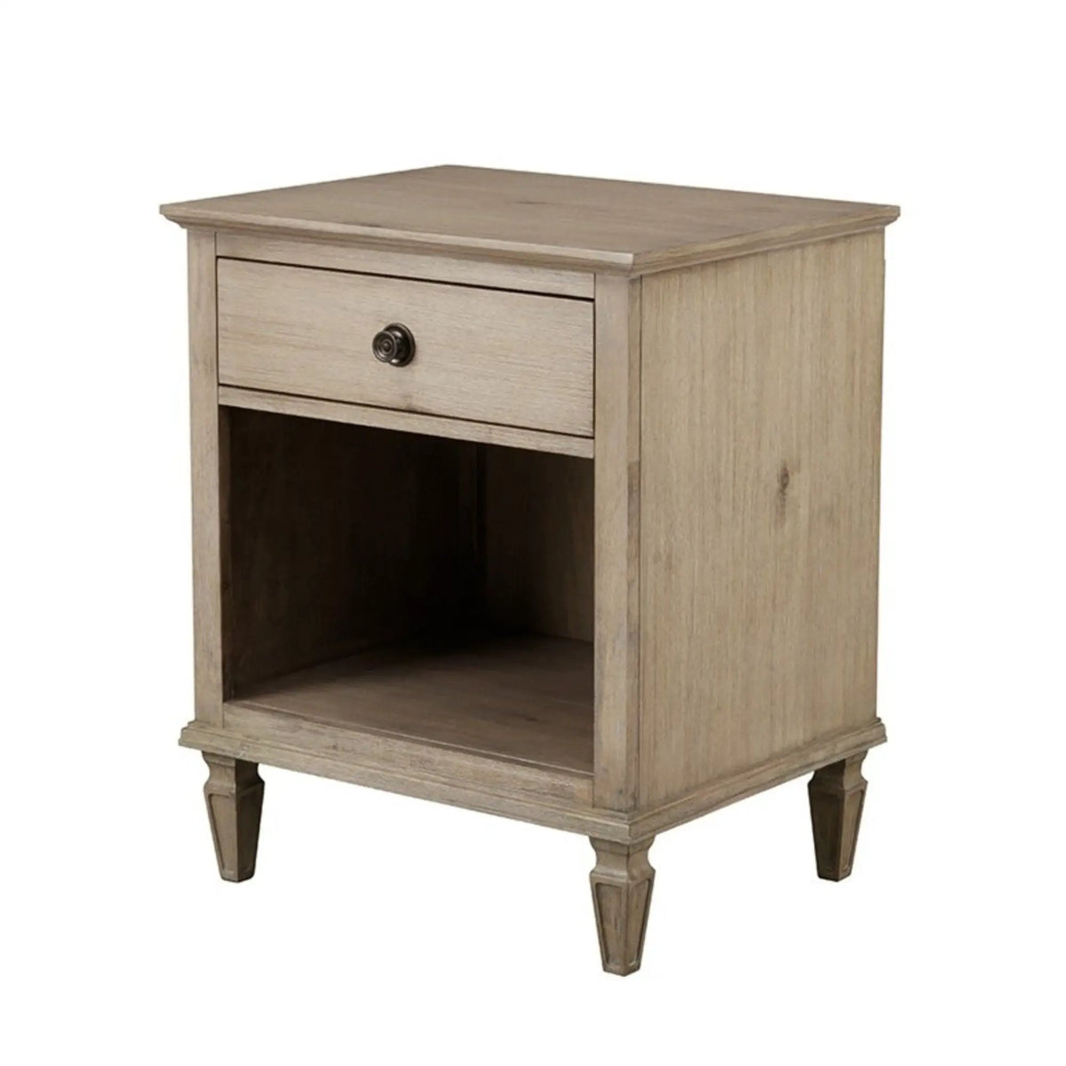 Victoria Nightstand | French-Inspired Design | Wire Brush Finish | 1 Drawer And Open Shelf