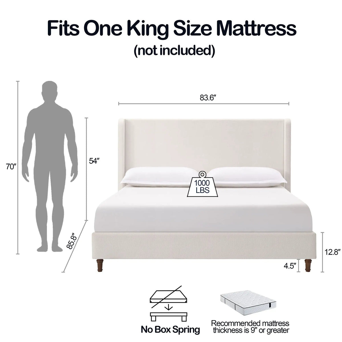 Harper Tall Headboard Upholstered Bed | Elegant Simplicity | No Box Spring Needed | 54 Inch Height
