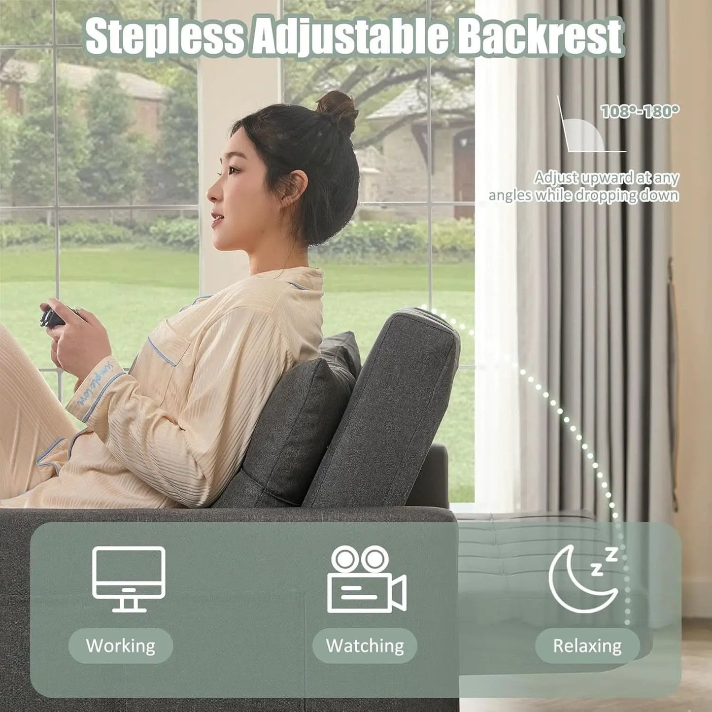 52Inch Sleeper Sofa With Pullout Bed Gray Fabric Upholstery from PriceLows™