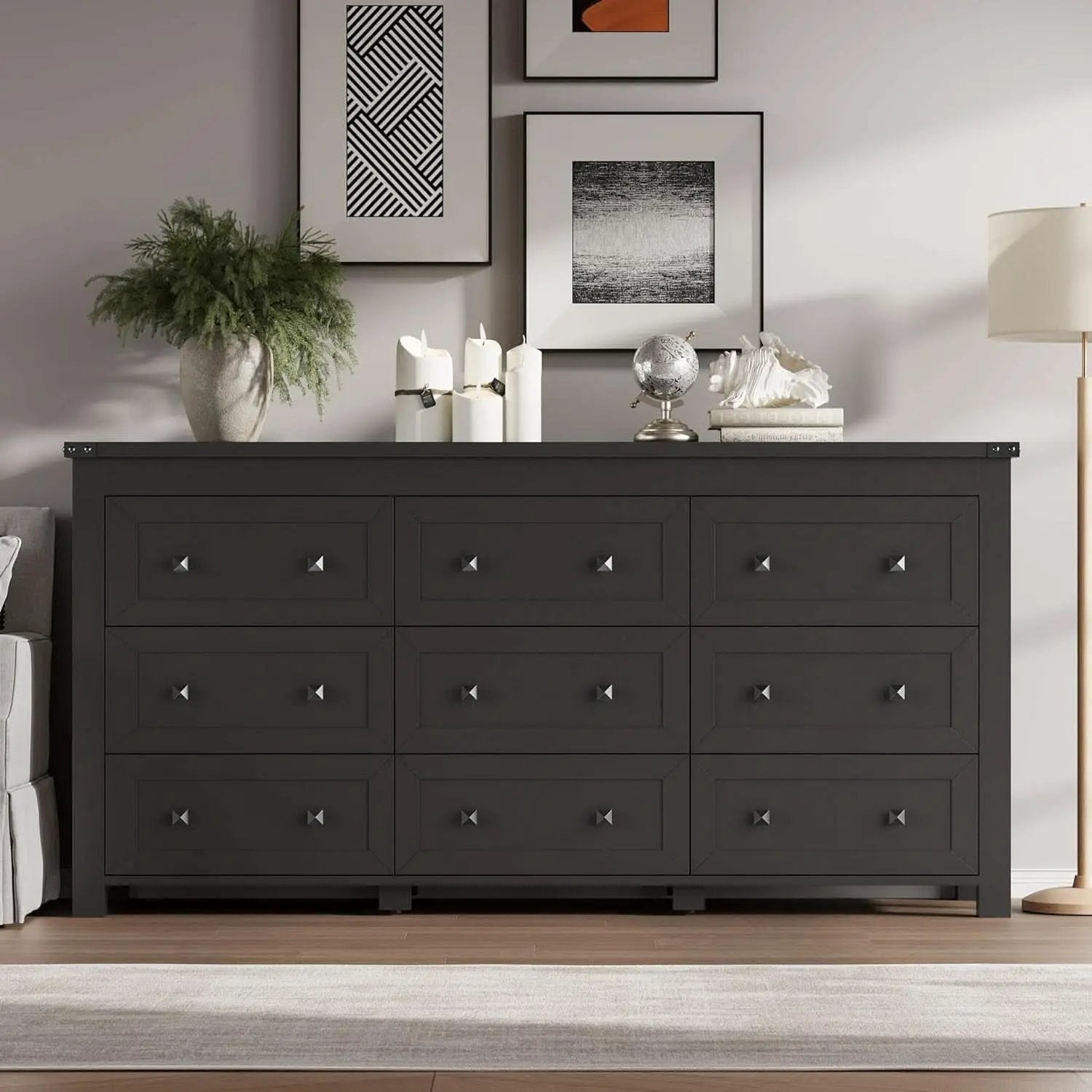Nine Drawer Dresser Solid Wood FiftyNineInchWide Storage from PriceLows™