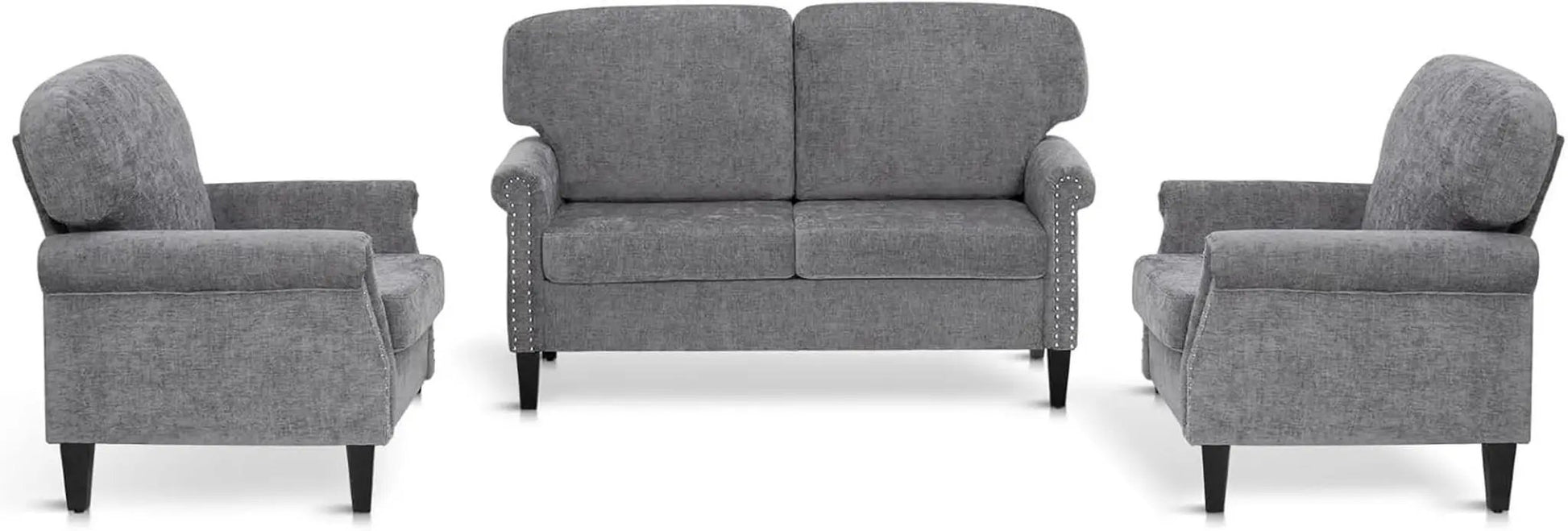 3 Piece Living Room Furniture Set Grey Linen Fabric Loveseat And Two Accent Chairs from PriceLows™