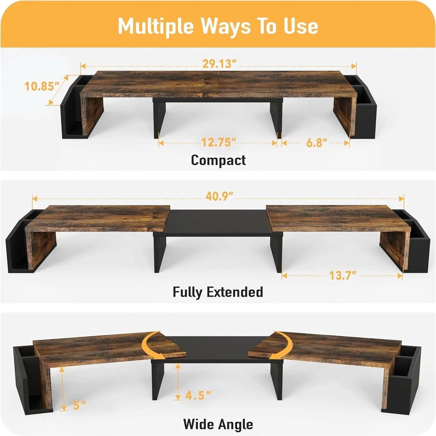 Desk Dual Monitor Stand Riser With Drawer Rustic Brown from PriceLows™