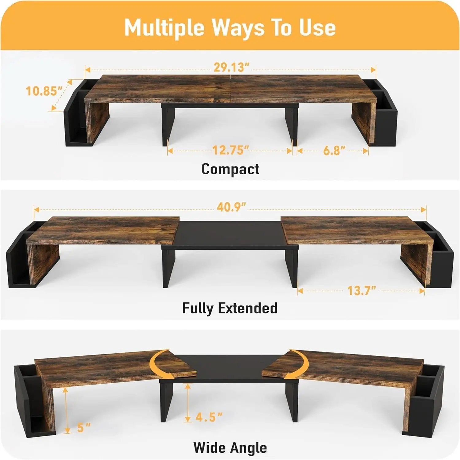 Desk Dual Monitor Stand Riser With Drawer Rustic Brown from PriceLows™
