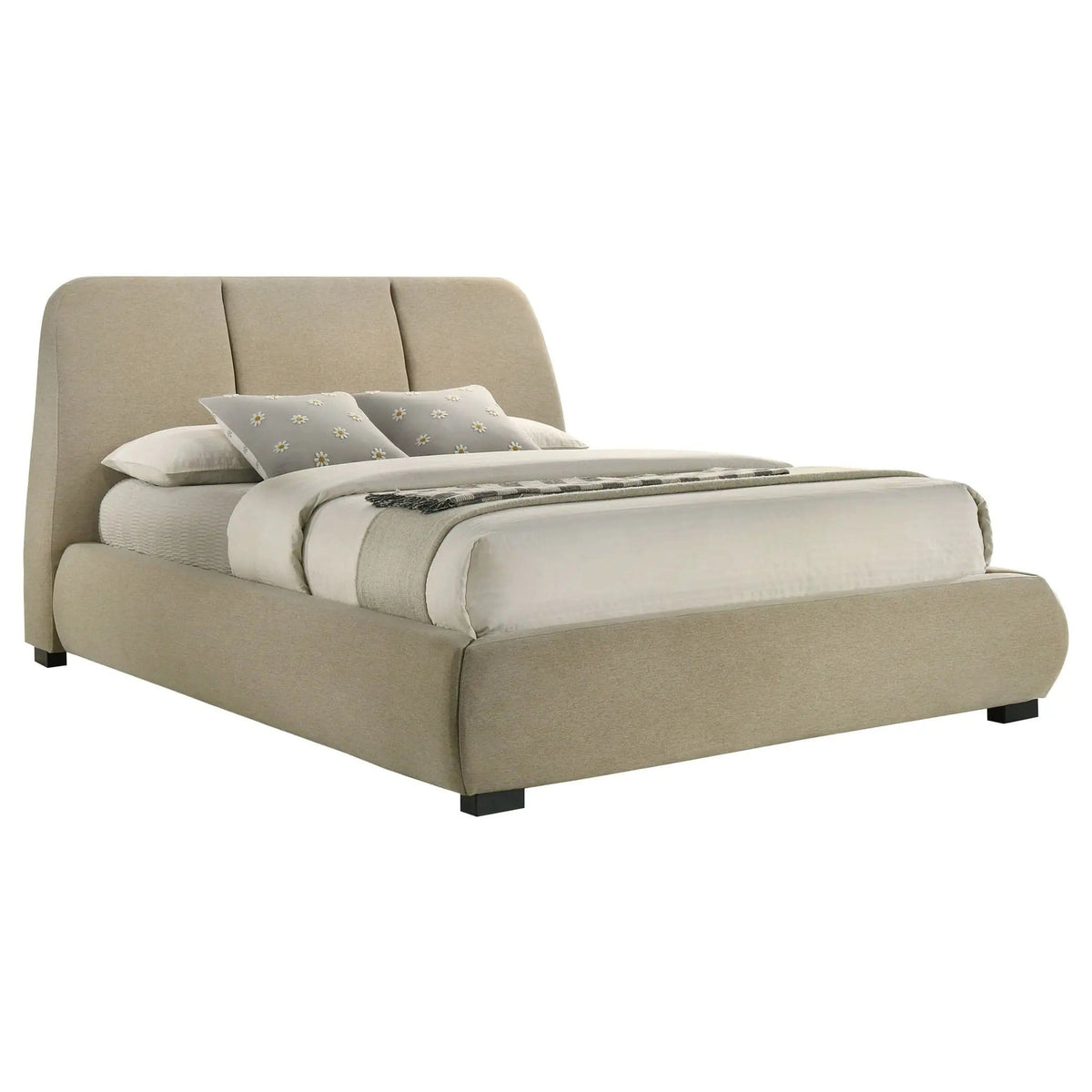 Mokena 46-inch Upholstered Queen Platform Bed | 72.75 x 95.25 x 45.5 in | Engineered Wood | Brown