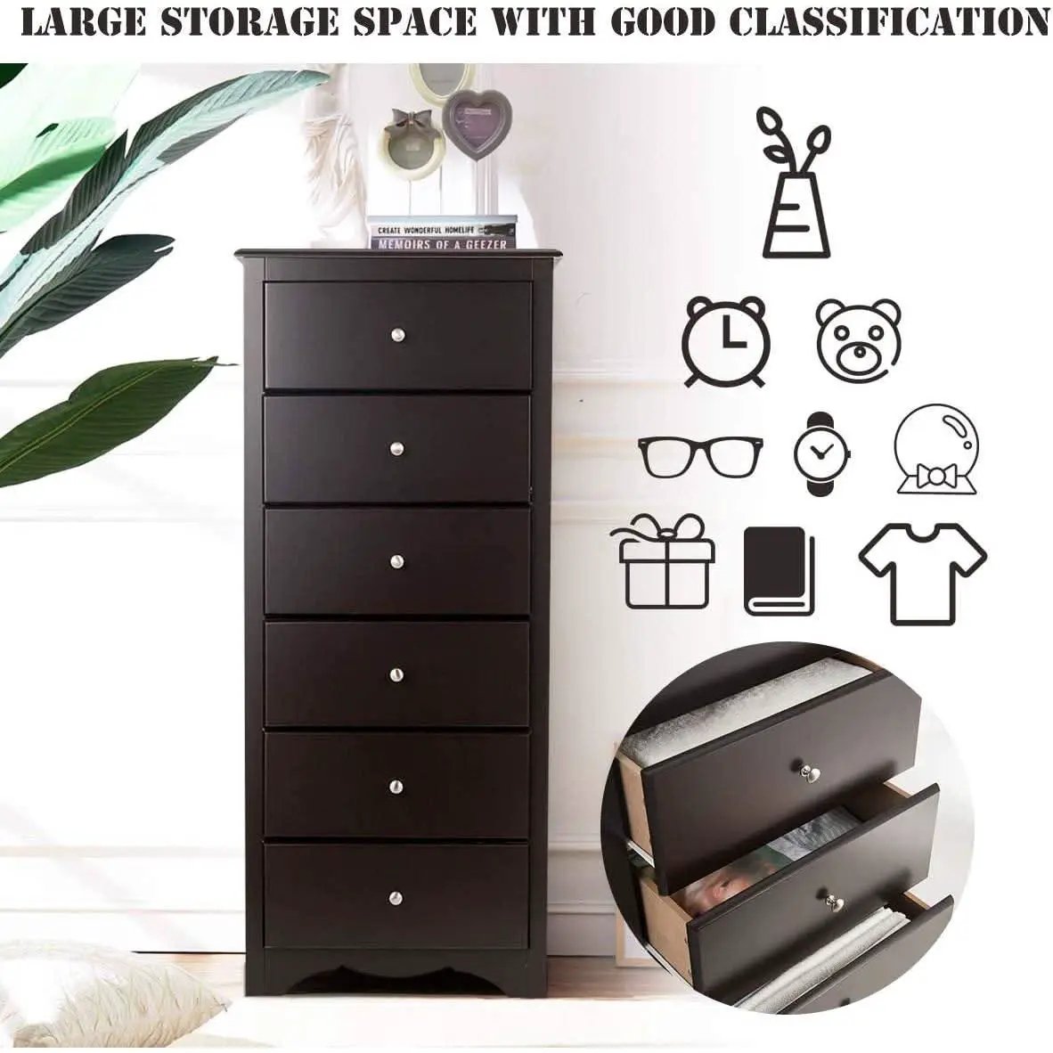Brown Wood 6 Drawer Dresser For Bedroom Storage Unit from PriceLows™