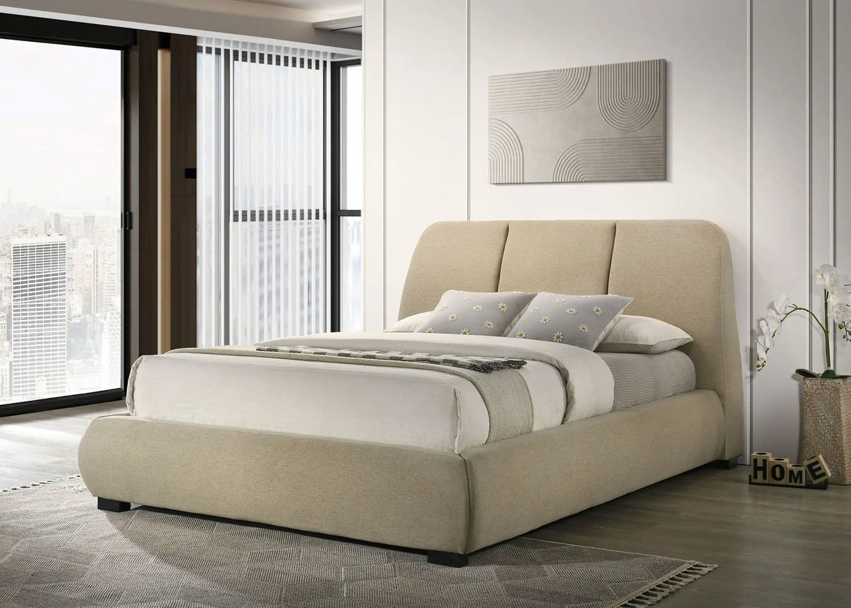 Mokena 46-inch Upholstered Queen Platform Bed | 72.75 x 95.25 x 45.5 in | Engineered Wood | Brown