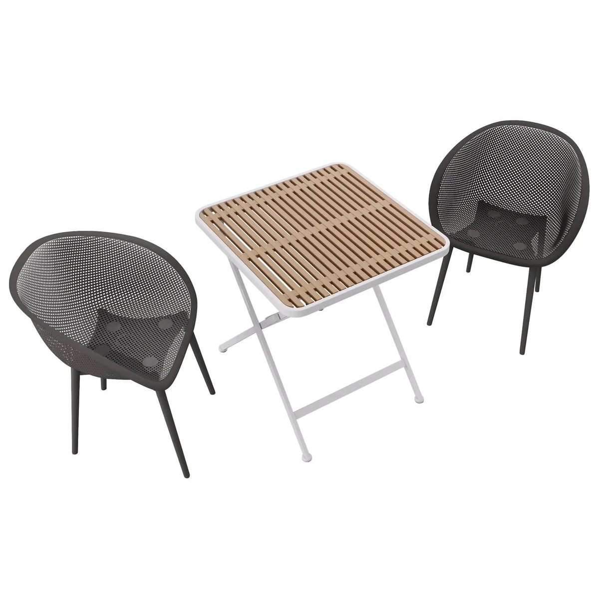 Lounge Chair Set With Folding Table | 2 Pack Chairs | All-Weather Polypropylene | Woven Design