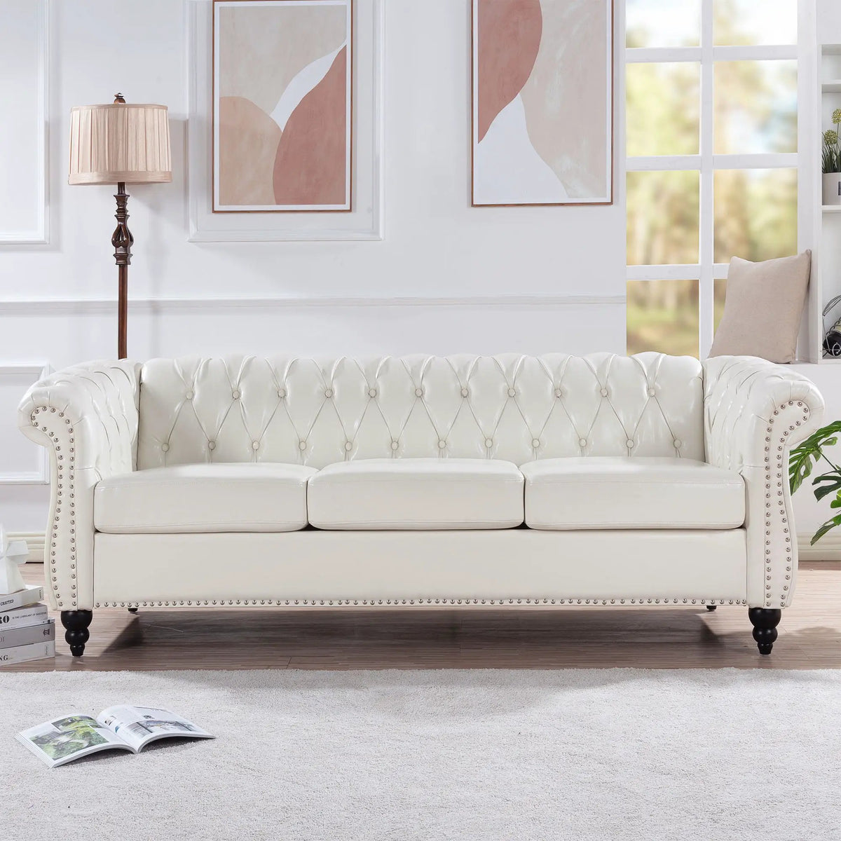 Rolled Arm Chesterfield Sofa | 3 Seater | Staggered Deep Pull Buckles | TB117 Compliant