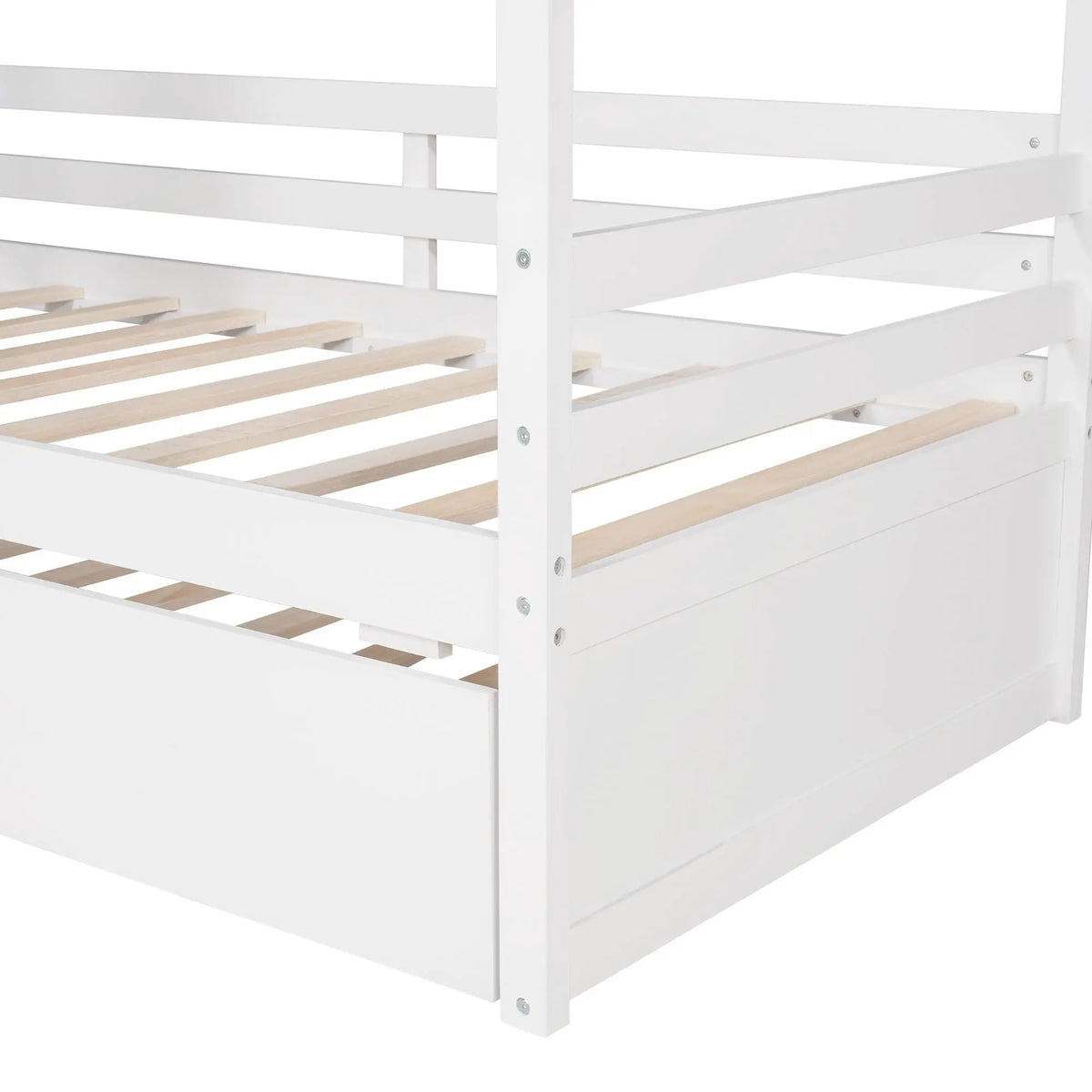 Twin Size Classic House Bed | Twin Trundle | White | 75.5 Inch Height