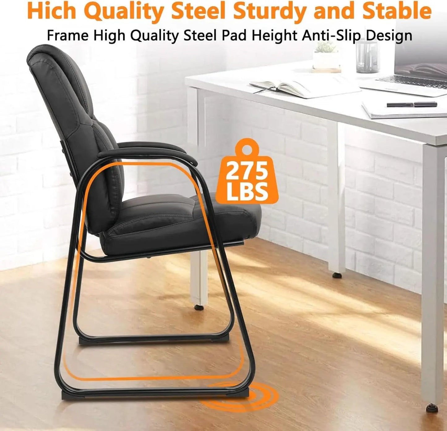Black Leather Guest Chair 2 Pack With Padded Armrests from PriceLows™