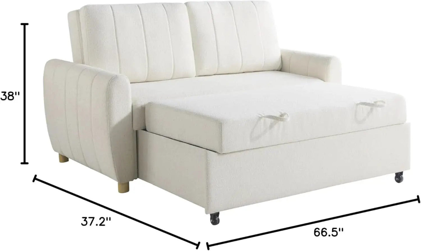 Convertible Sleeper Loveseat 66 Inch Polyester Ivory from PriceLows™