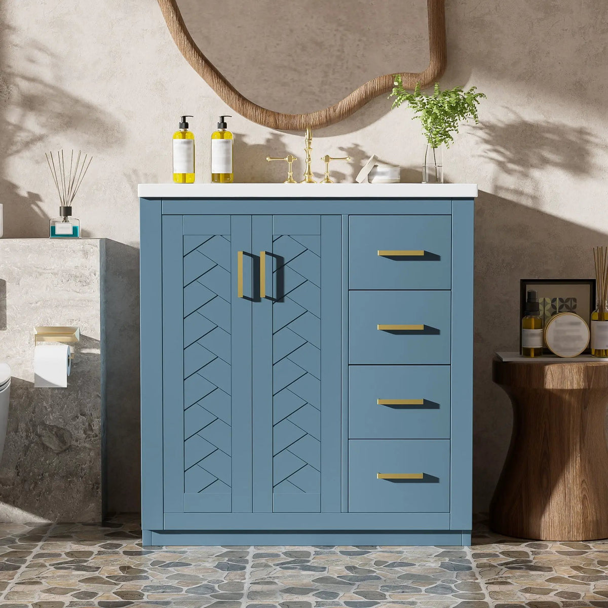30 Inch Bathroom Vanity | Freestanding Set | 3 Drawers | Solid Wood Frame