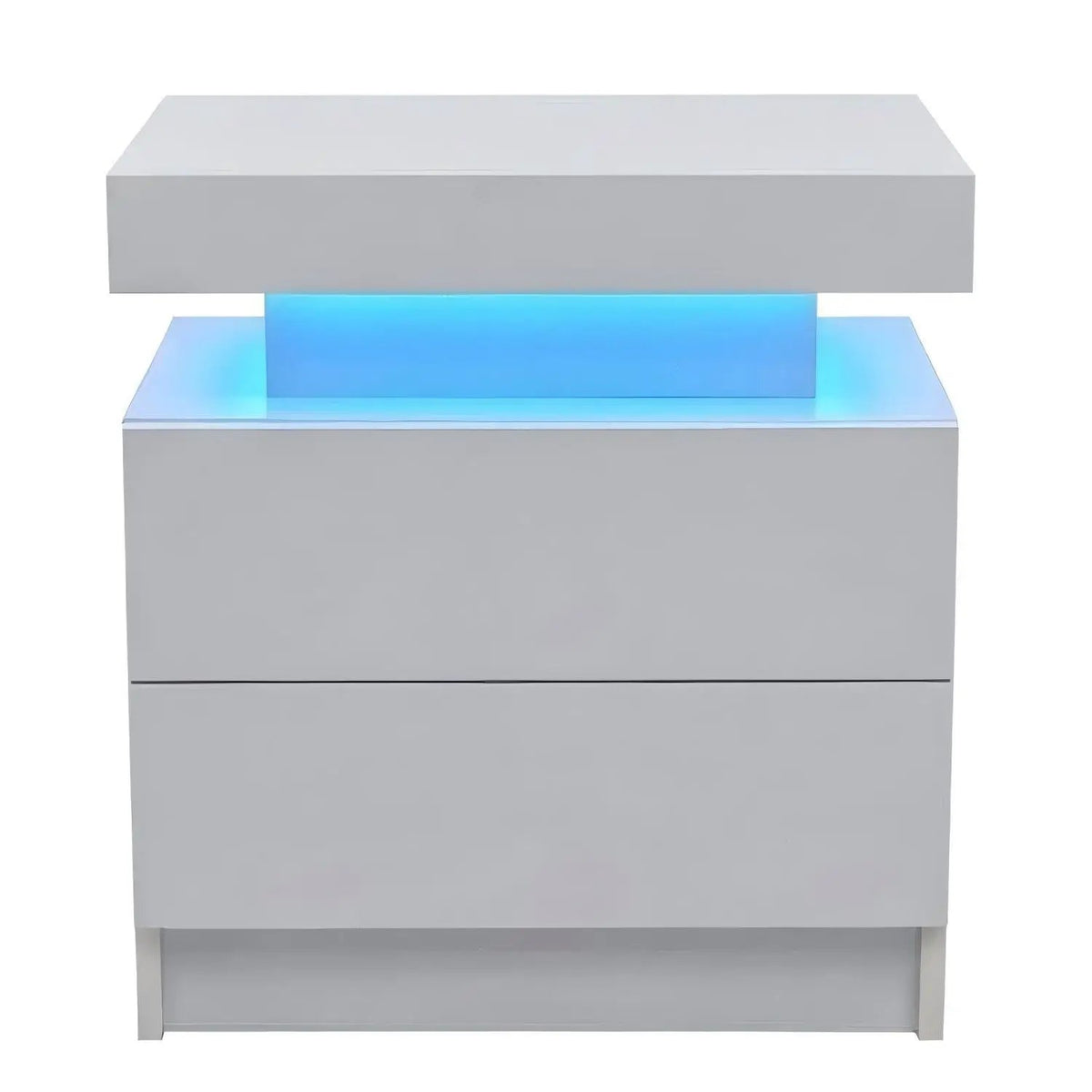 Modern Bedside Table | Adjustable LED Lights | Two Drawers | White