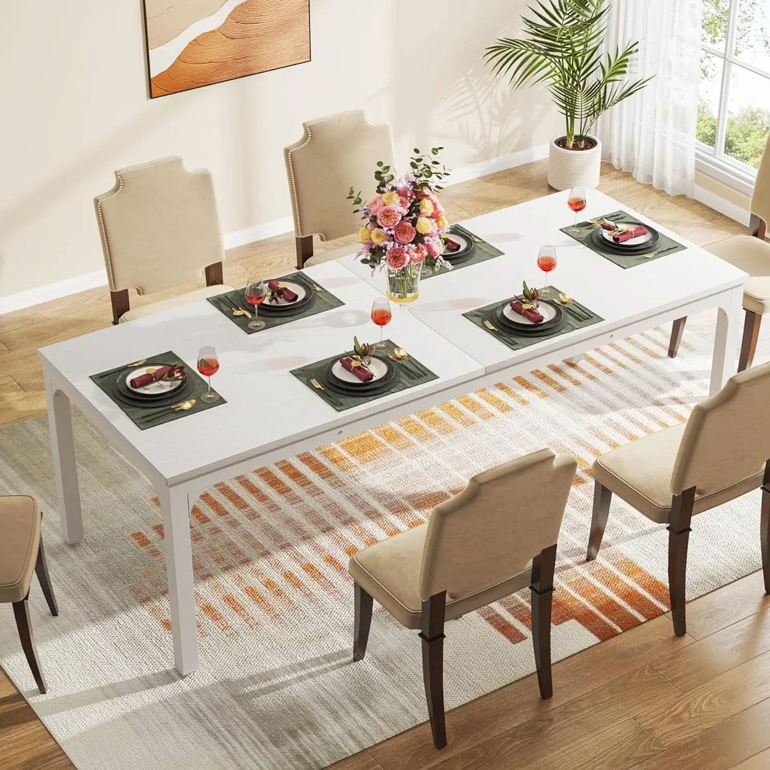 White 78-Inch Dining Table For 6-8, Rectangular Dining Room from PriceLows™