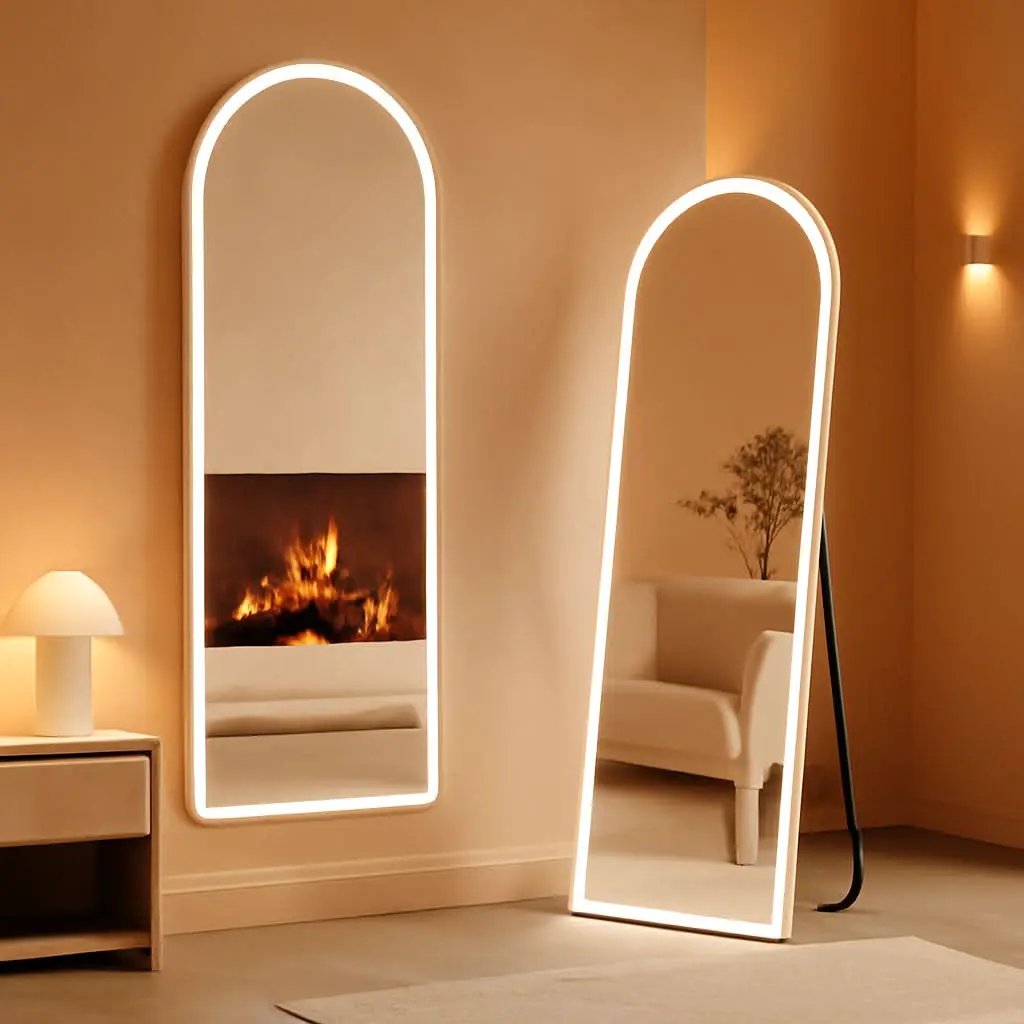 Arched Full Length LED Mirror 61x17 Inch Dimmable 3 Color Floor Stand from PriceLows™
