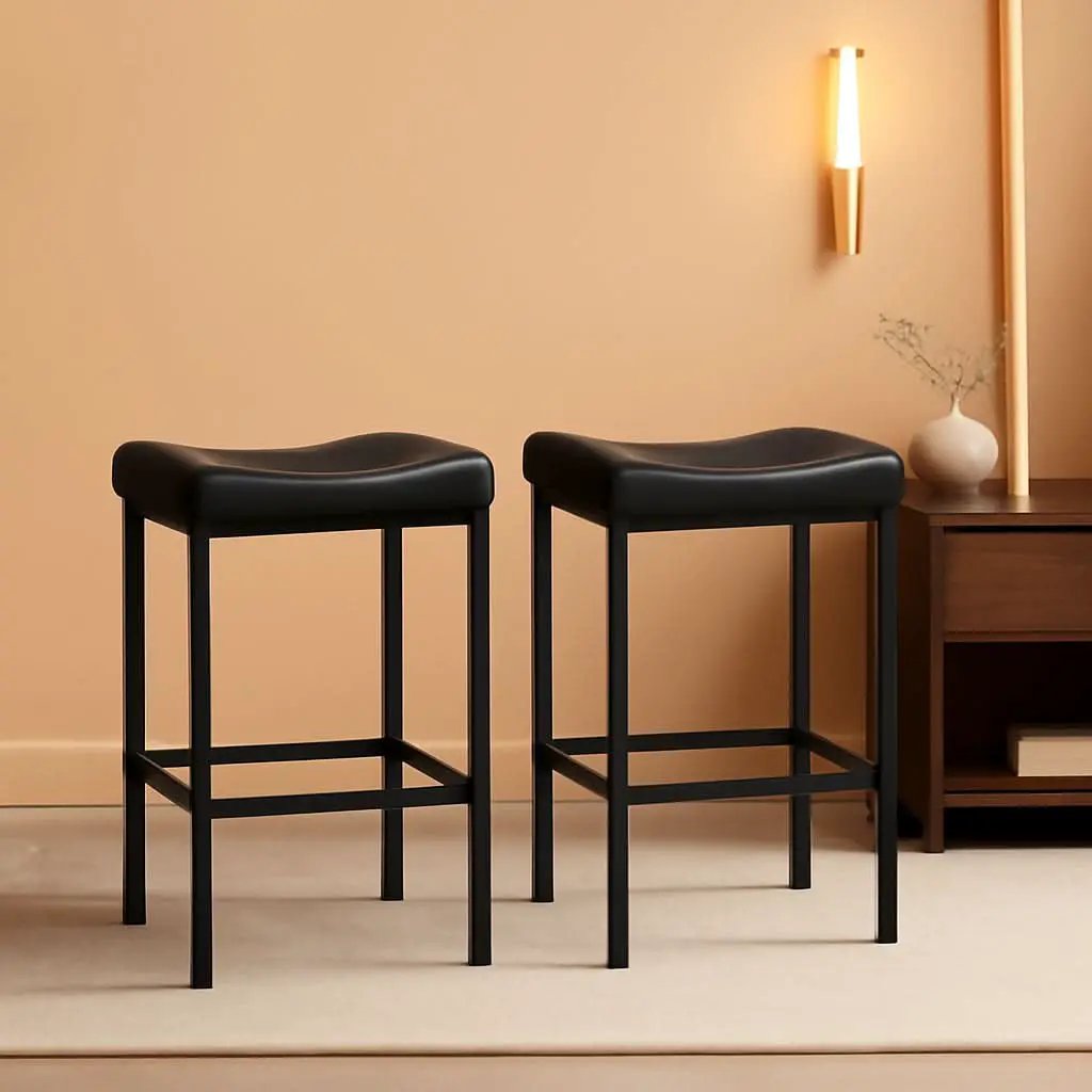 Counter Height Bar Stools Set Of 2 Saddle Seat Black from PriceLows™