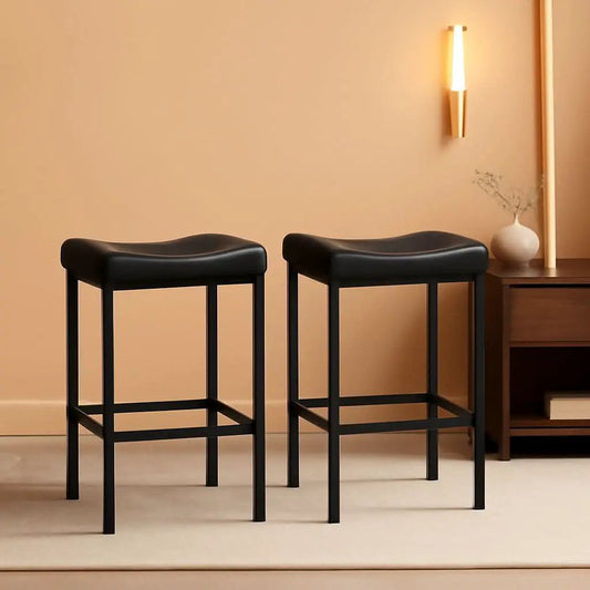 Counter Height Bar Stools Set Of 2 Saddle Seat Black from PriceLows™