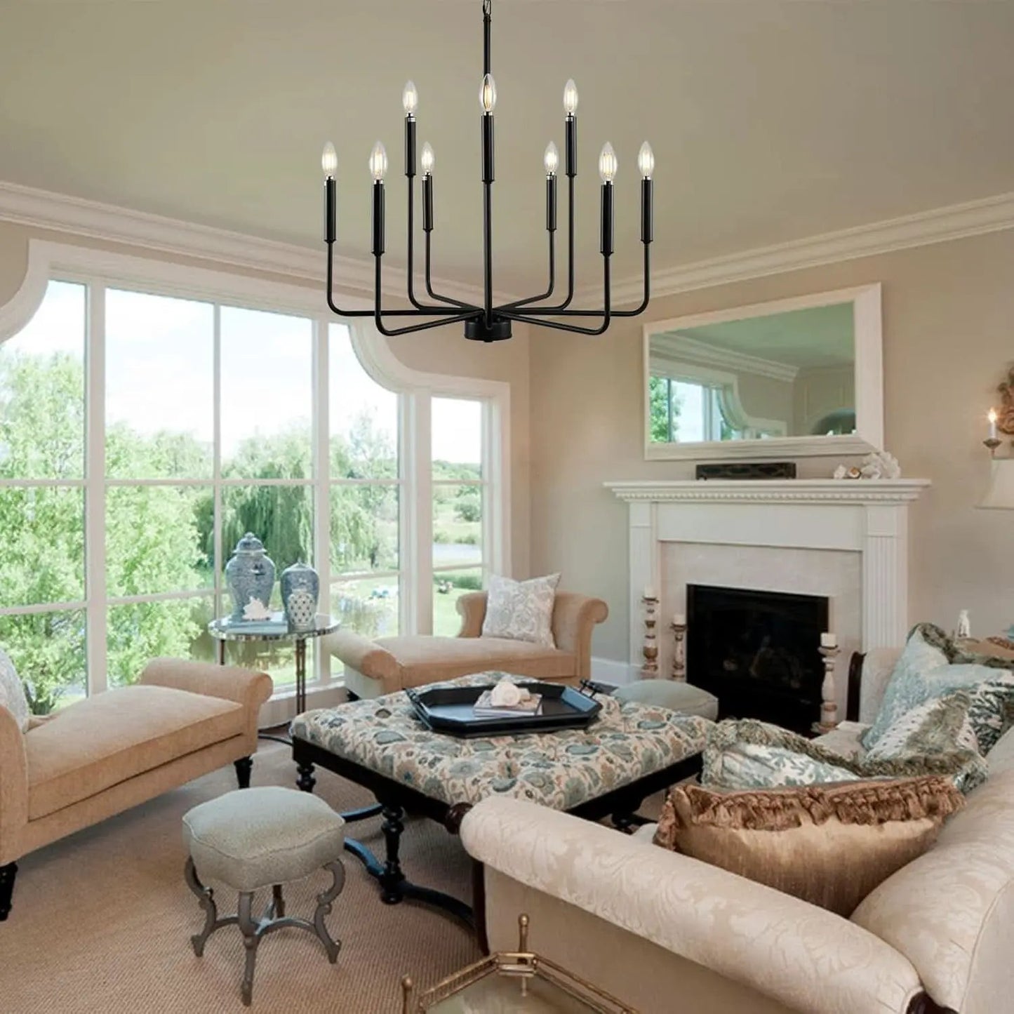 Black Farmhouse Chandelier 9 Light Dining Room Rustic from PriceLows™
