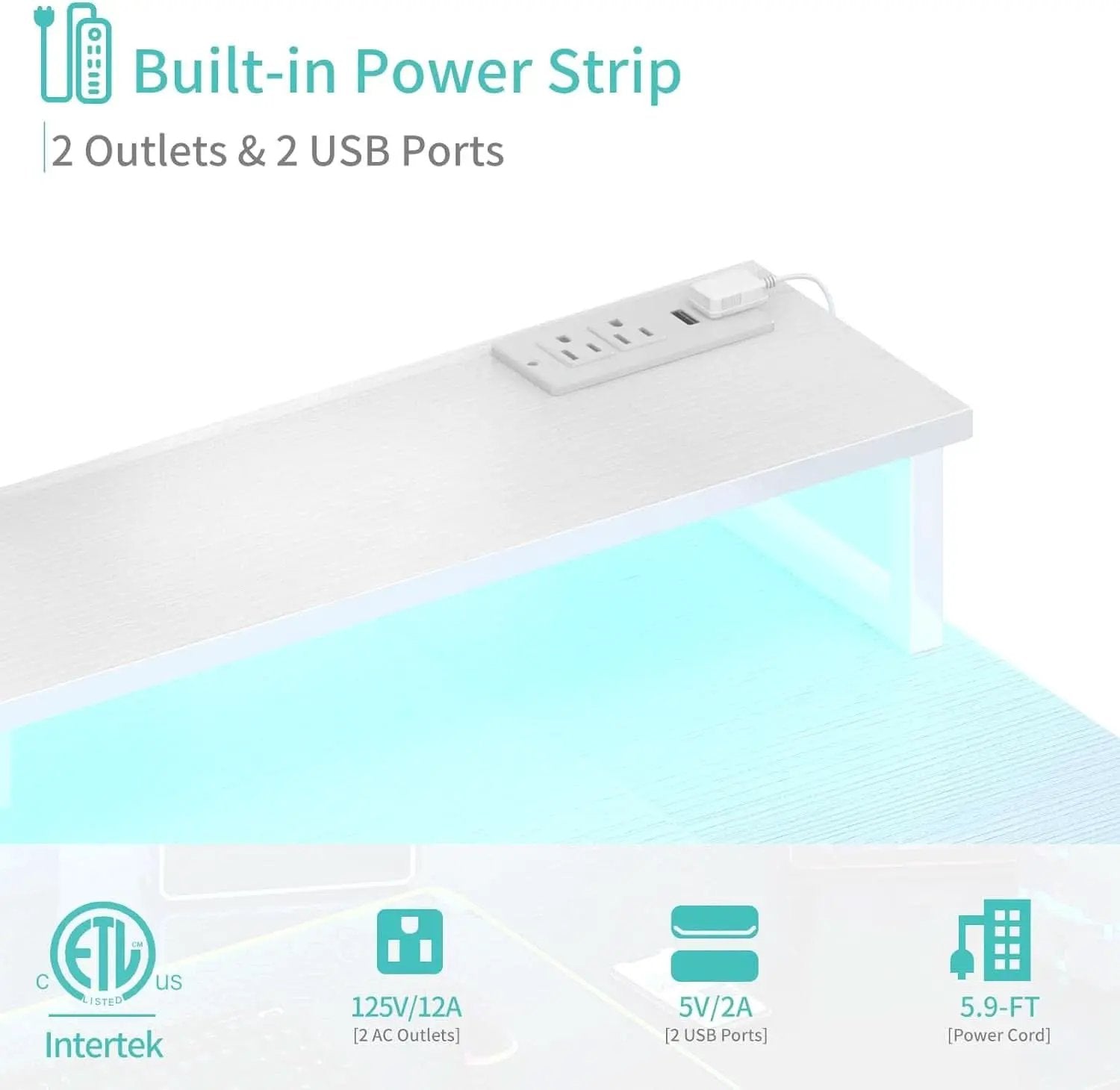 47 Inch Gaming Desk With LED Lights For Home Office Use from PriceLows™