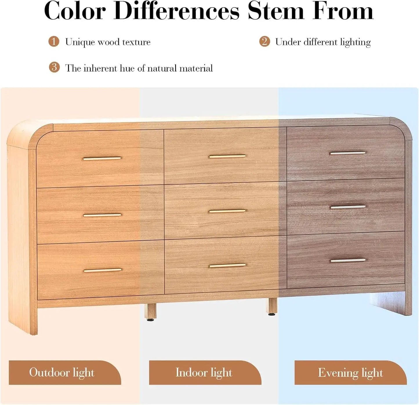 SolidOak Curved Nine Drawer Dresser SixtyThreeInches from PriceLows™