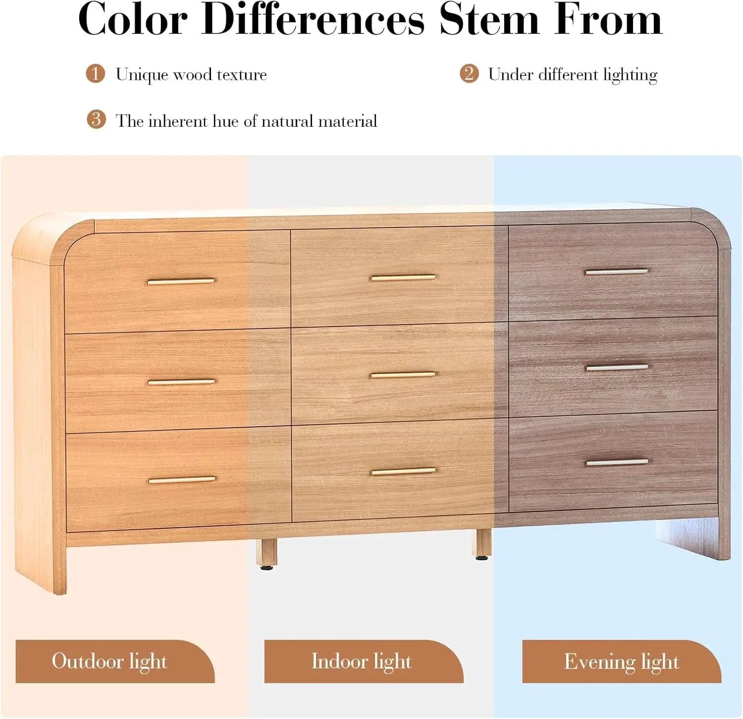 SolidOak Curved Nine Drawer Dresser SixtyThreeInches from PriceLows™