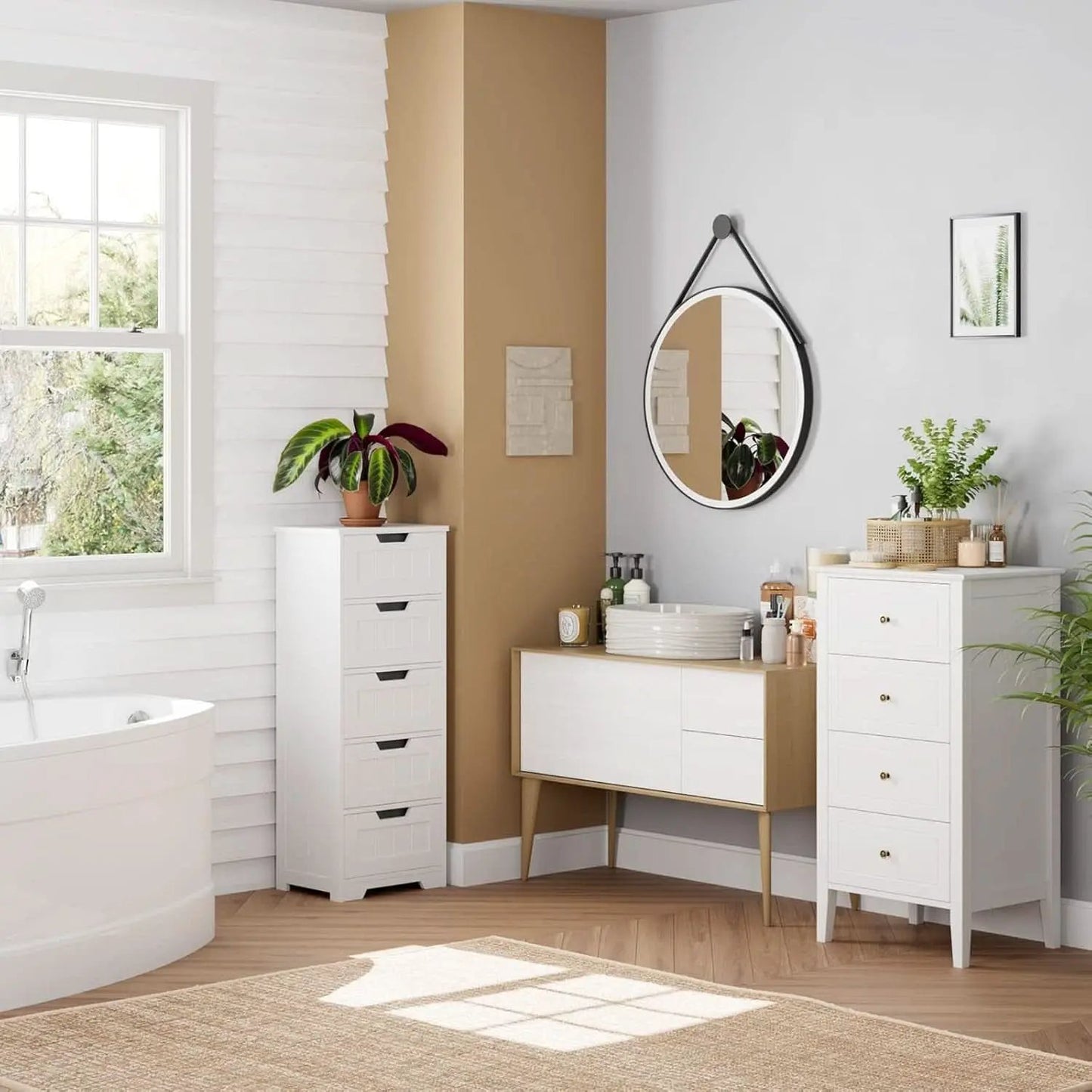 White Antique Four Drawer Dresser With Hardwood Storage from PriceLows™