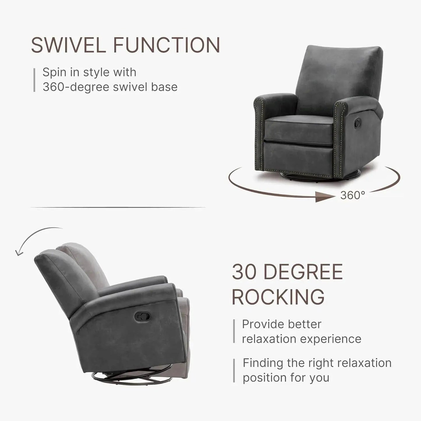 Large Leather Recliner Chair With Swivel Rocker Living Room from PriceLows™