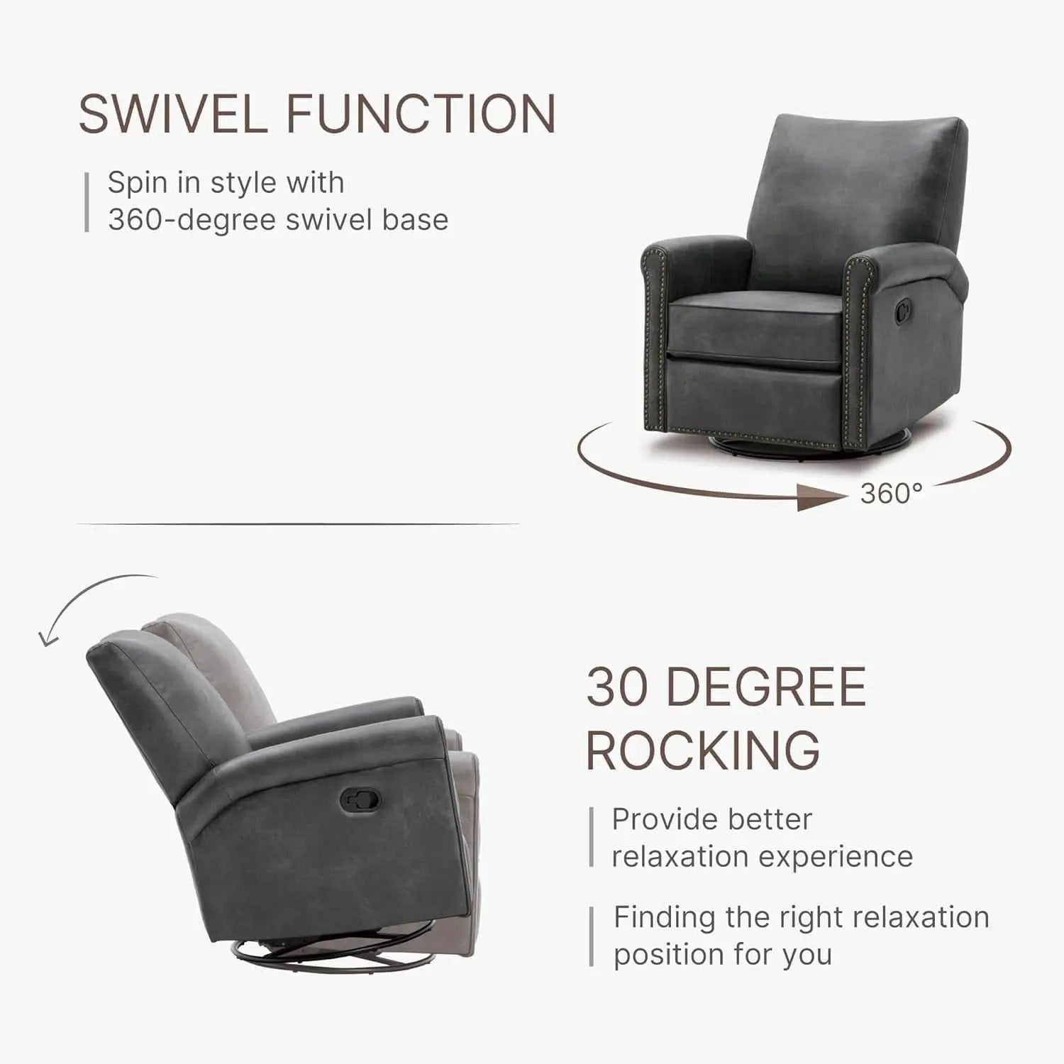 Large Leather Recliner Chair With Swivel Rocker Living Room from PriceLows™
