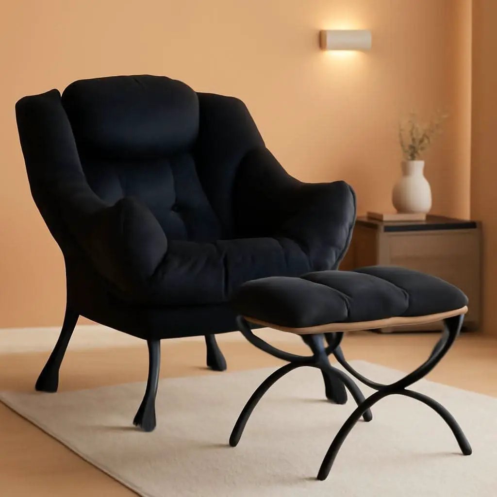 Large Upholstered Lounge Chair With Ottoman And Armrests from PriceLows™