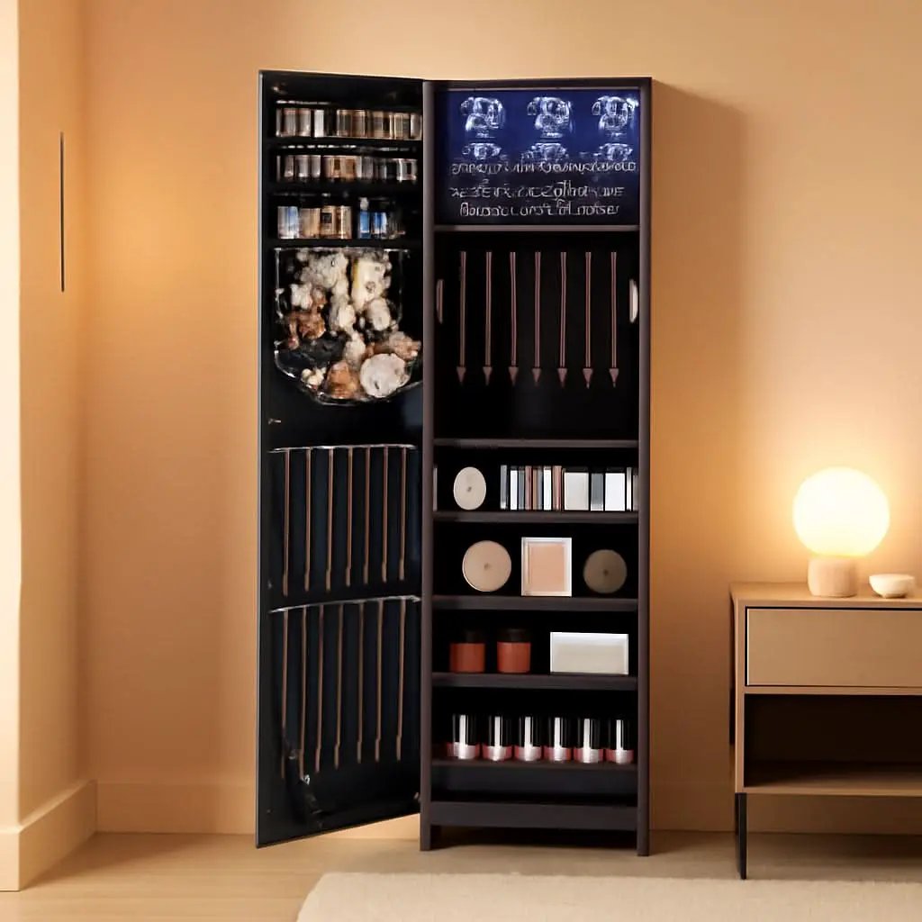 47.2 Inch Tall Black Lockable Mirror Jewelry Cabinet from PriceLows™