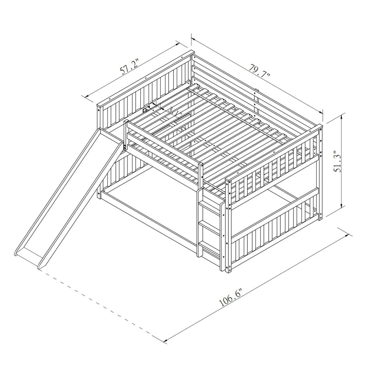 Low Loft Bunk Bed | Built-In Slide And Ladder | Pinewood Frame | Modern Clean Design