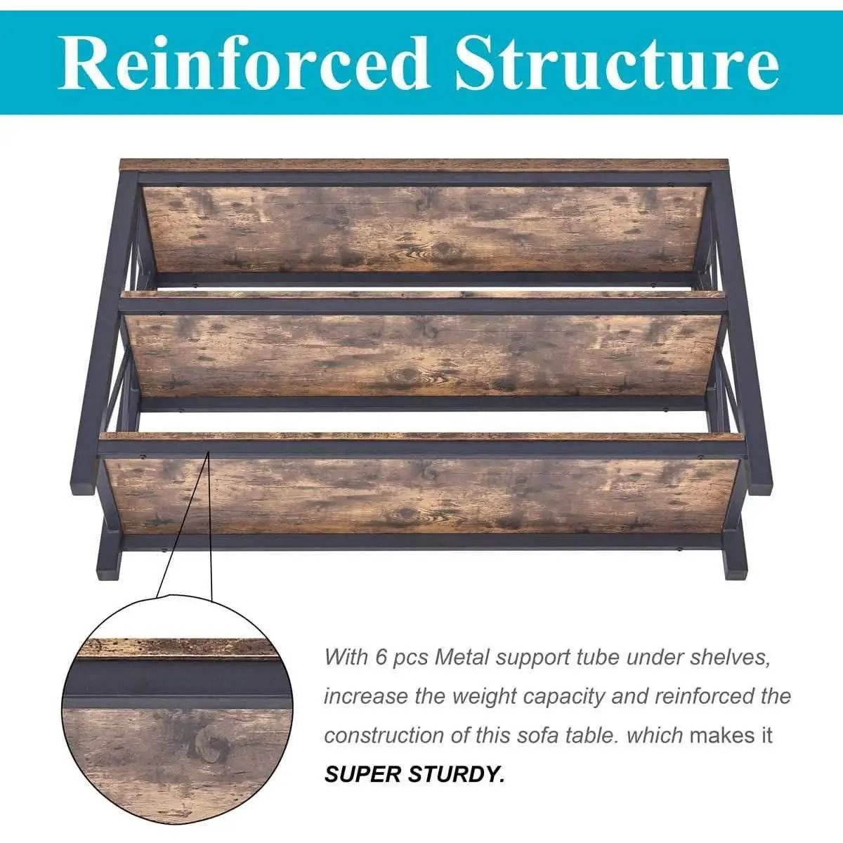 Rustic 47 Inch 3 Tier Sofa Console Table With Open Shelves from PriceLows™