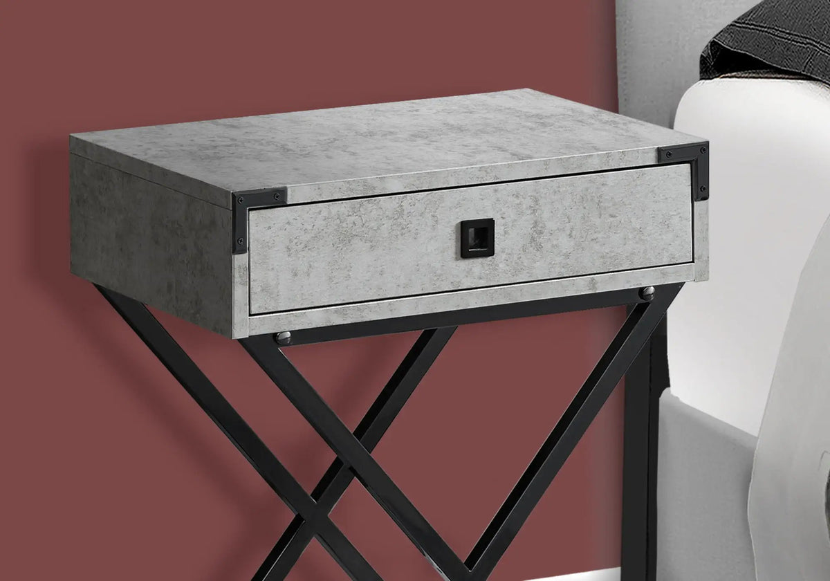 Accent Side Table | Stylish Rectangular Top | Drawer On Metal Glides | Metal Legs