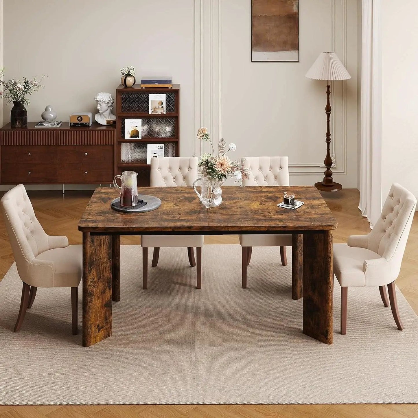 63 Inch Rectangular Industrial Dining Table Six Chairs from PriceLows™