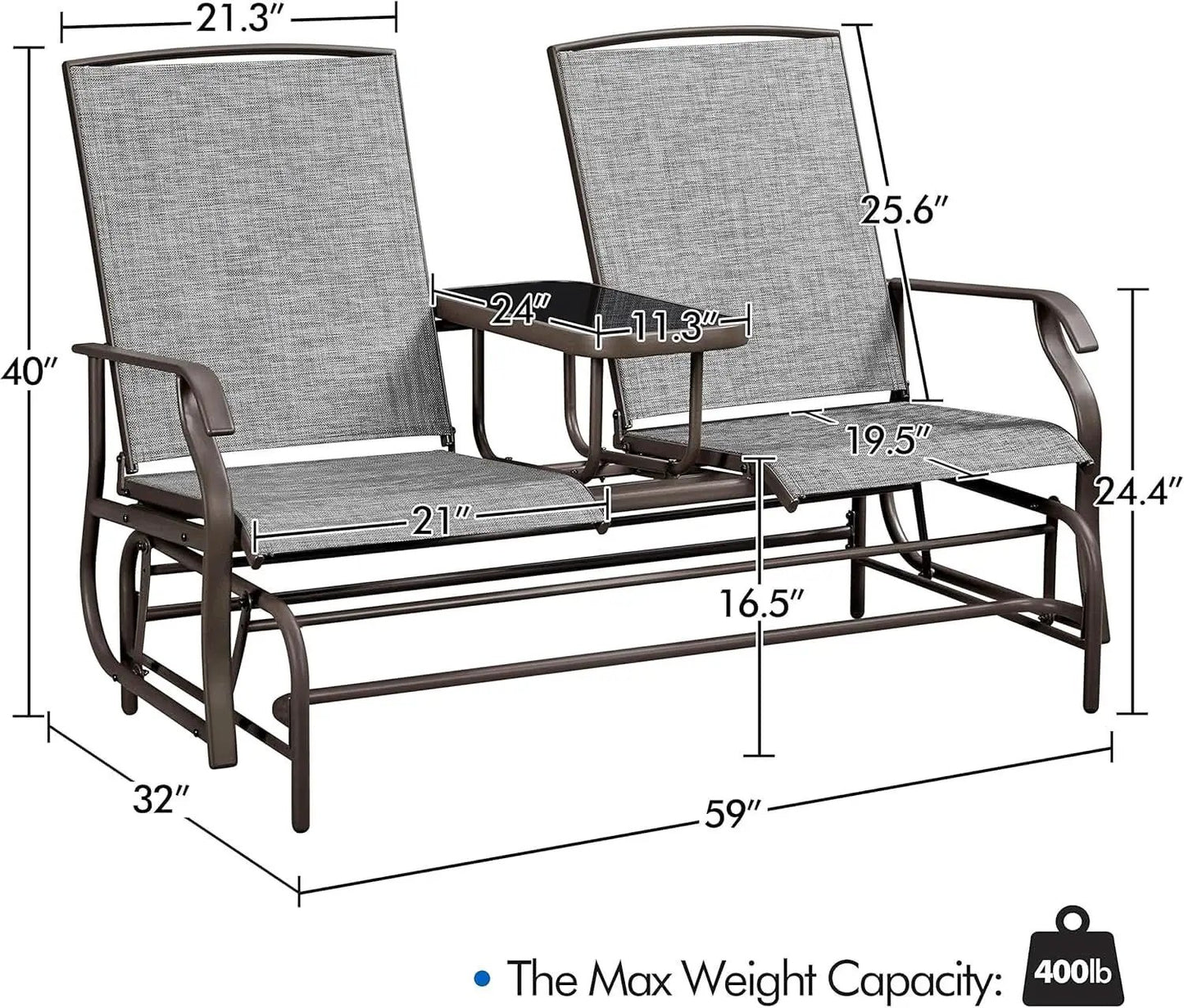 Two-Seat Outdoor Glider Bench with Center Table from PriceLows™