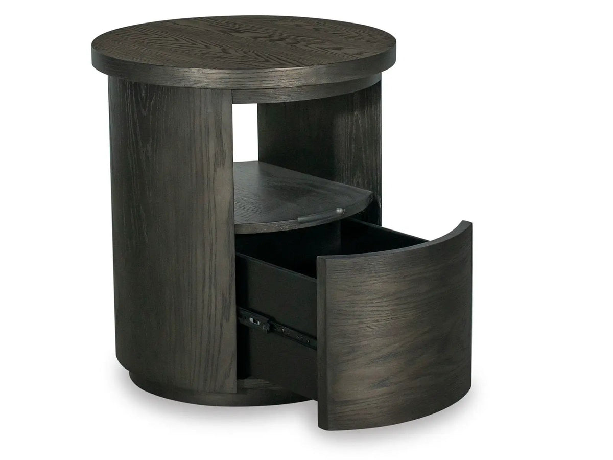 Bosley Round End Table | Coffee Bean Finish | Oak Veneer And Bentwood | 22 Inch Diameter