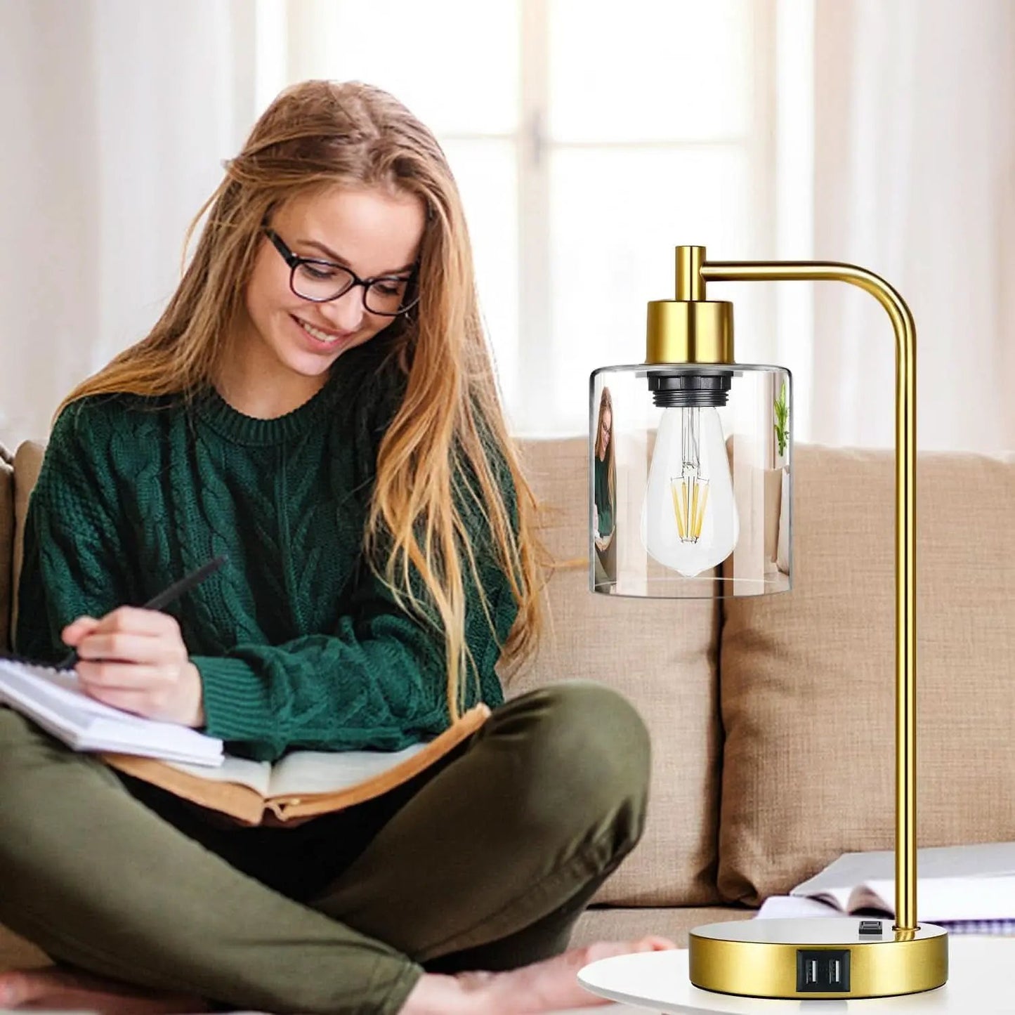 Gold Industrial Touch Table Lamps 2 Pack With USB Ports from PriceLows™