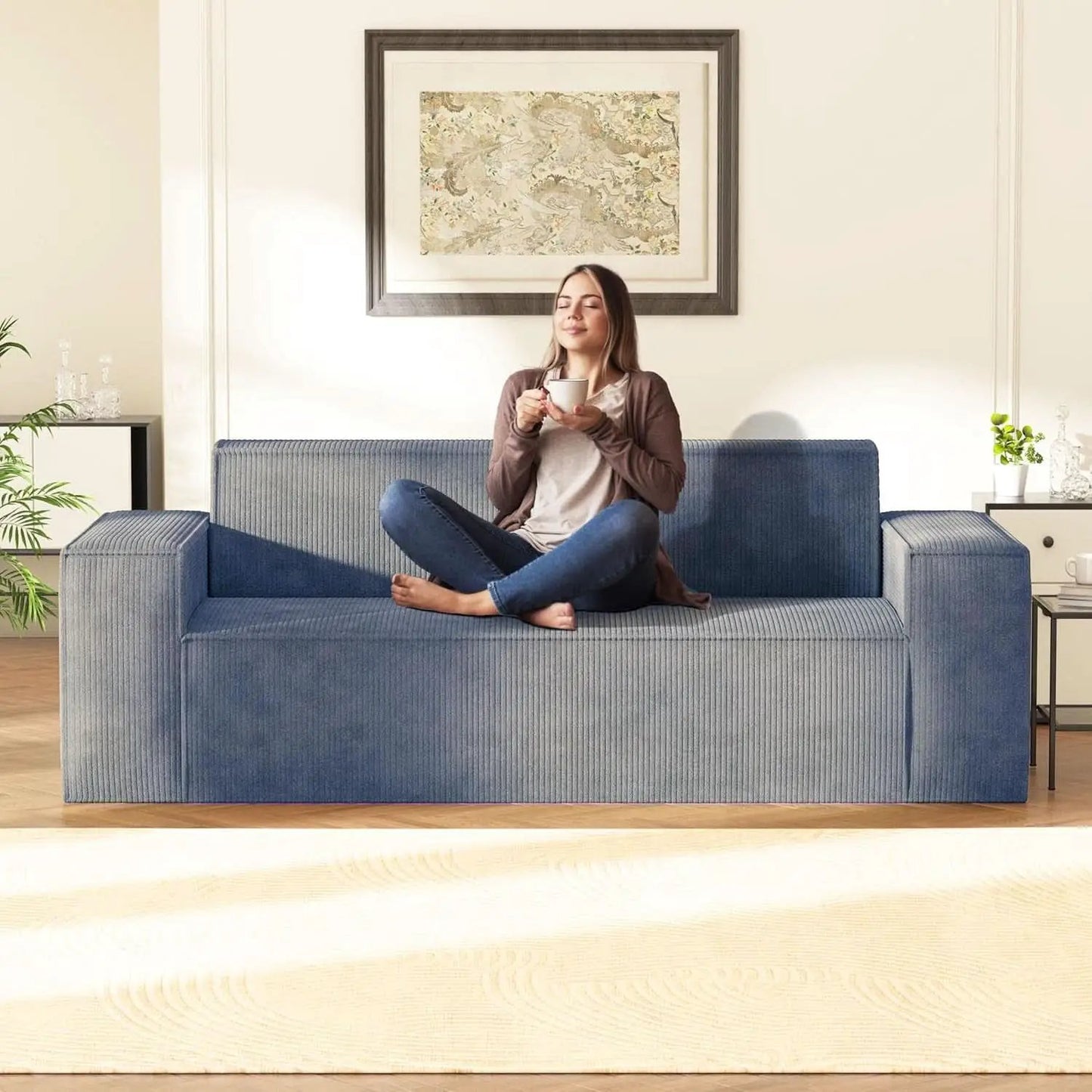 Sofa In A Box Memory Foam 3 Seater Grey Corduroy Fabric from PriceLows™
