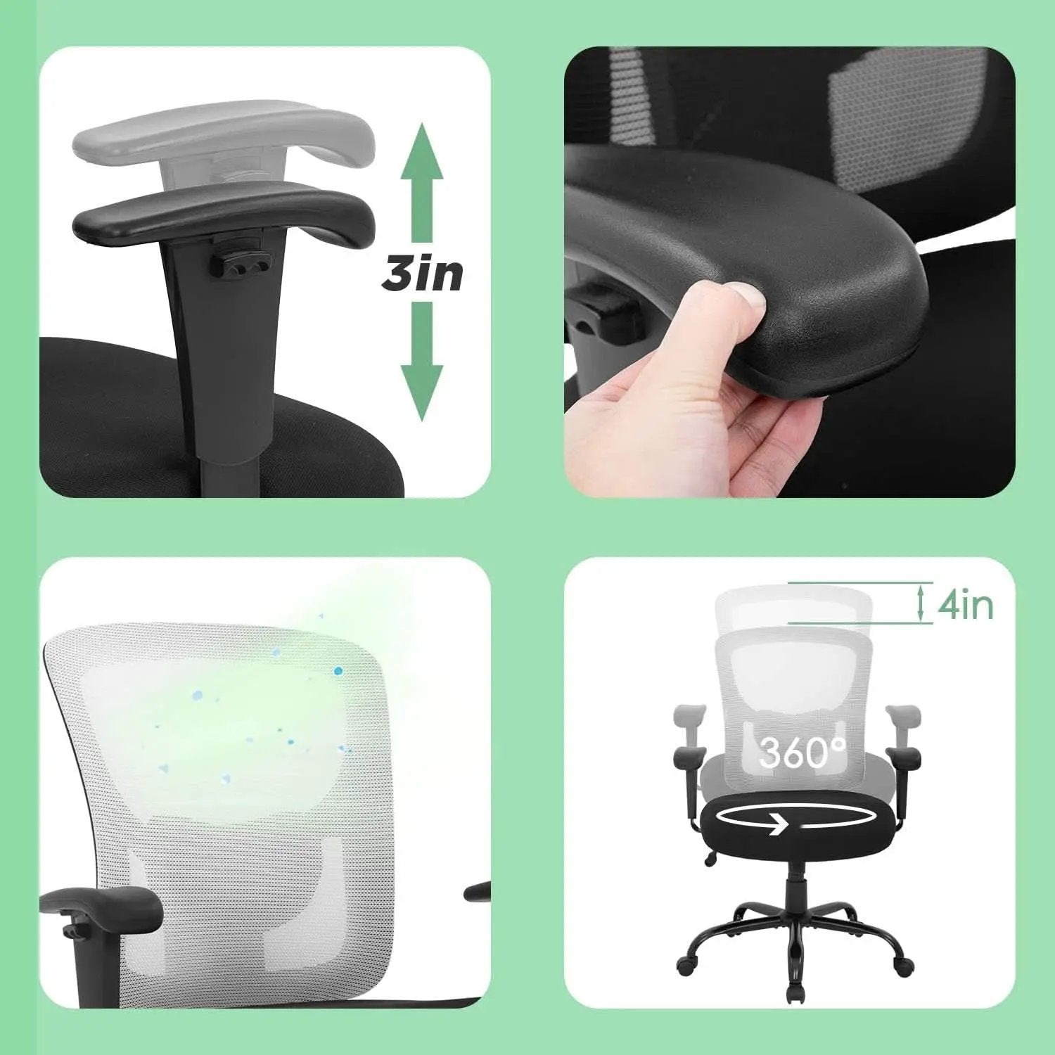 Big And Tall Office Chair 400 Lbs Capacity Adjustable Lumbar Support from PriceLows™