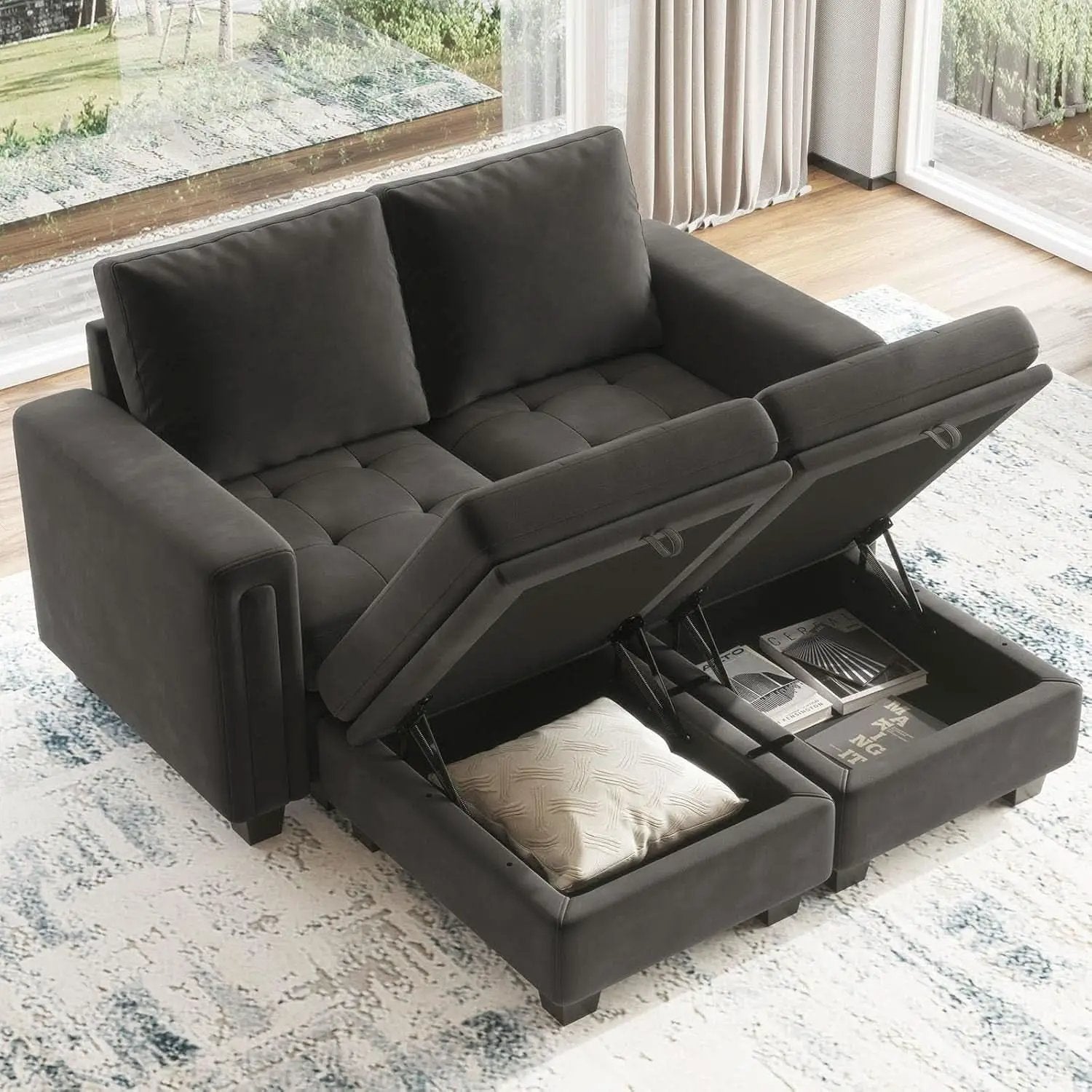 Grey Velvet Modular Sectional Sofa With Storage And Sleeper from PriceLows™