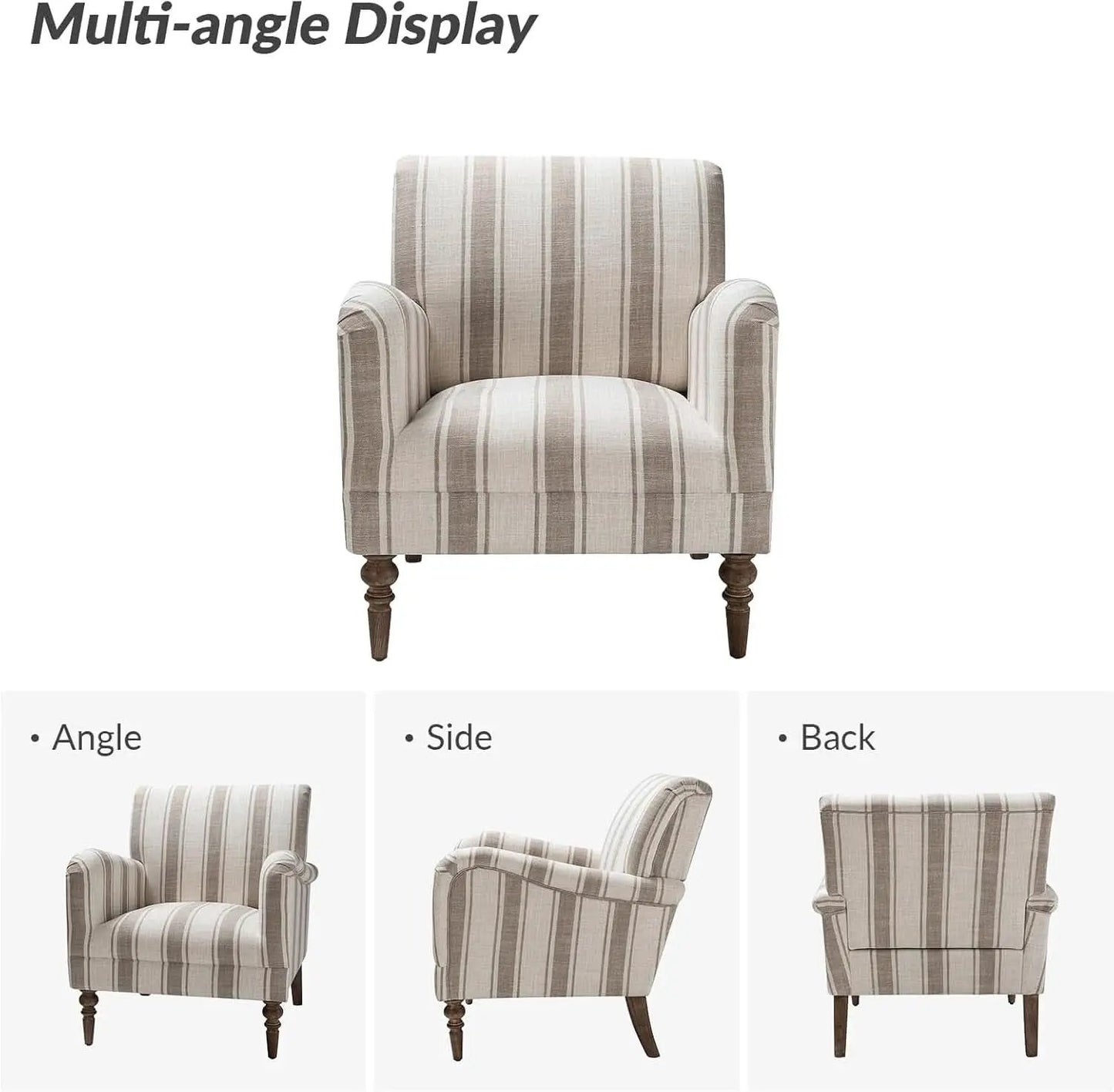 Tan Stripe Accent Chair With Wooden Legs For Living Room from PriceLows™