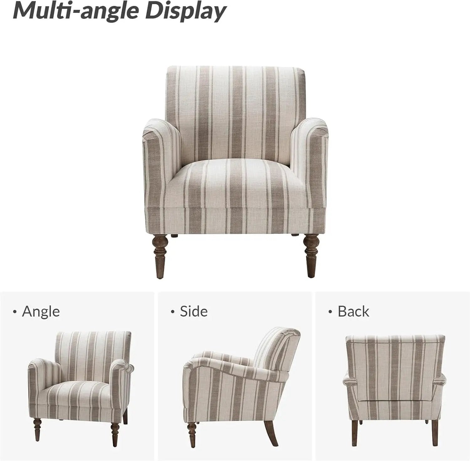 Tan Stripe Accent Chair With Wooden Legs For Living Room from PriceLows™