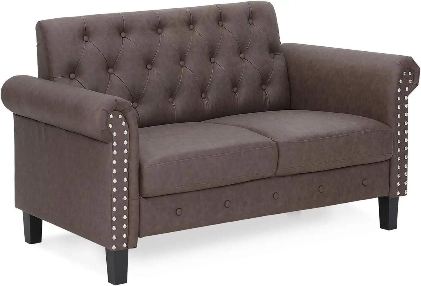 Two Seater Tufted Black Faux Leather Loveseat for Living Room from PriceLows™