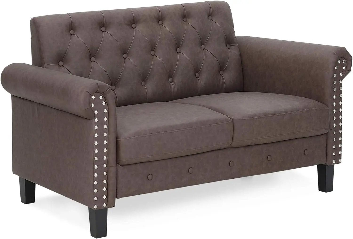 Two Seater Tufted Black Faux Leather Loveseat for Living Room from PriceLows™