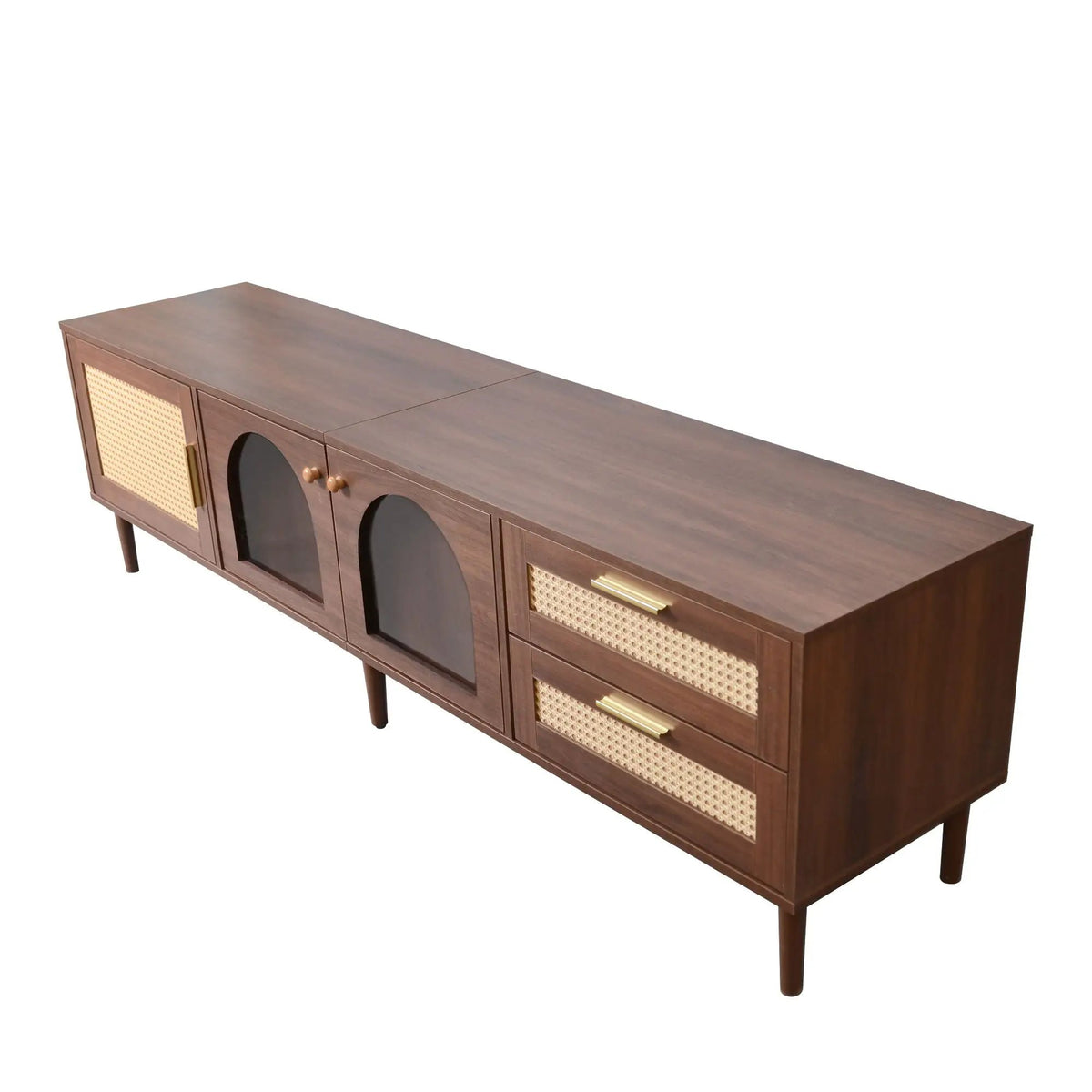 TV Stand | App Controlled LED Lights | Rattan Door Storage | Large TV