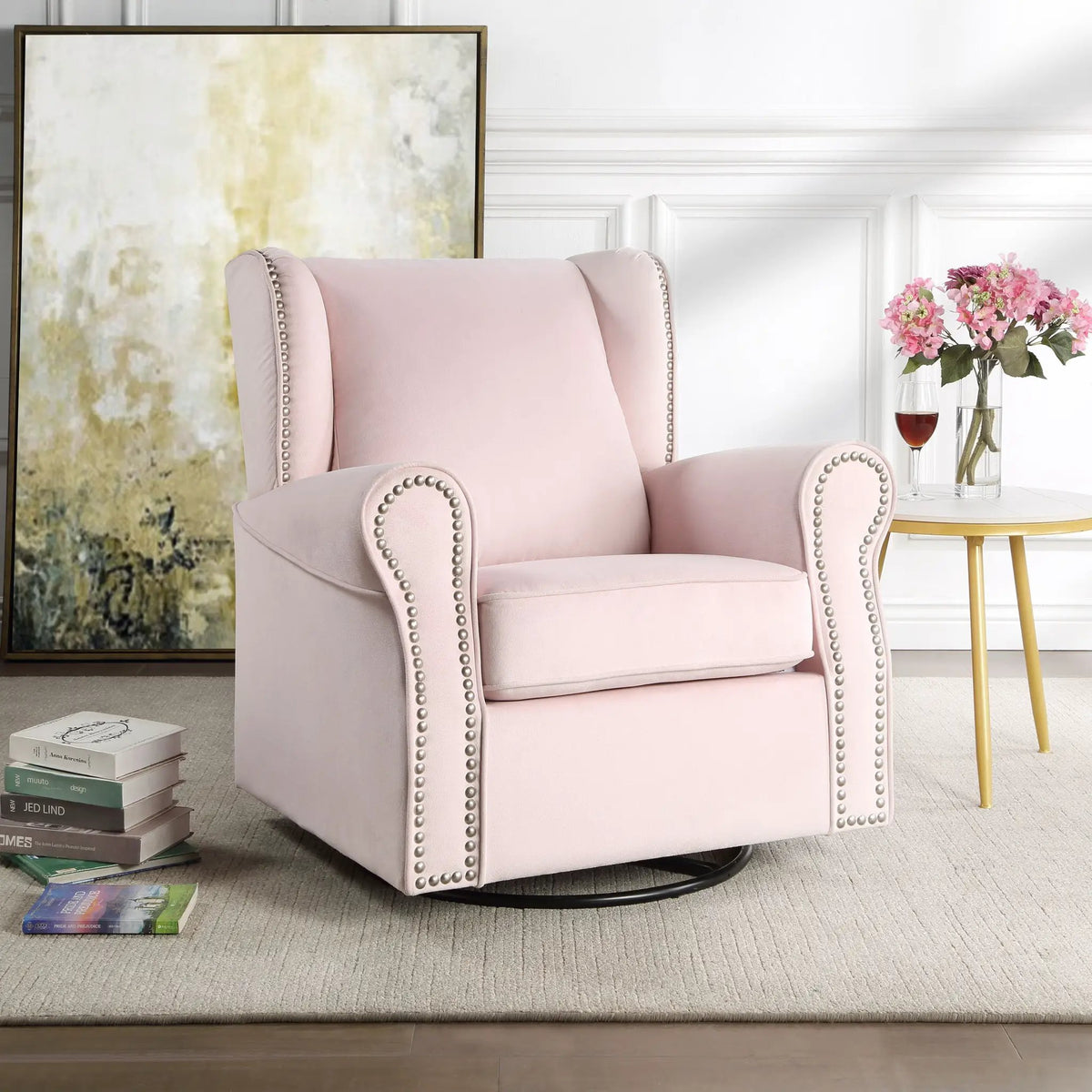 Tamaki Swivel Glider Chair | Pink | Modern Style | Three Color Options